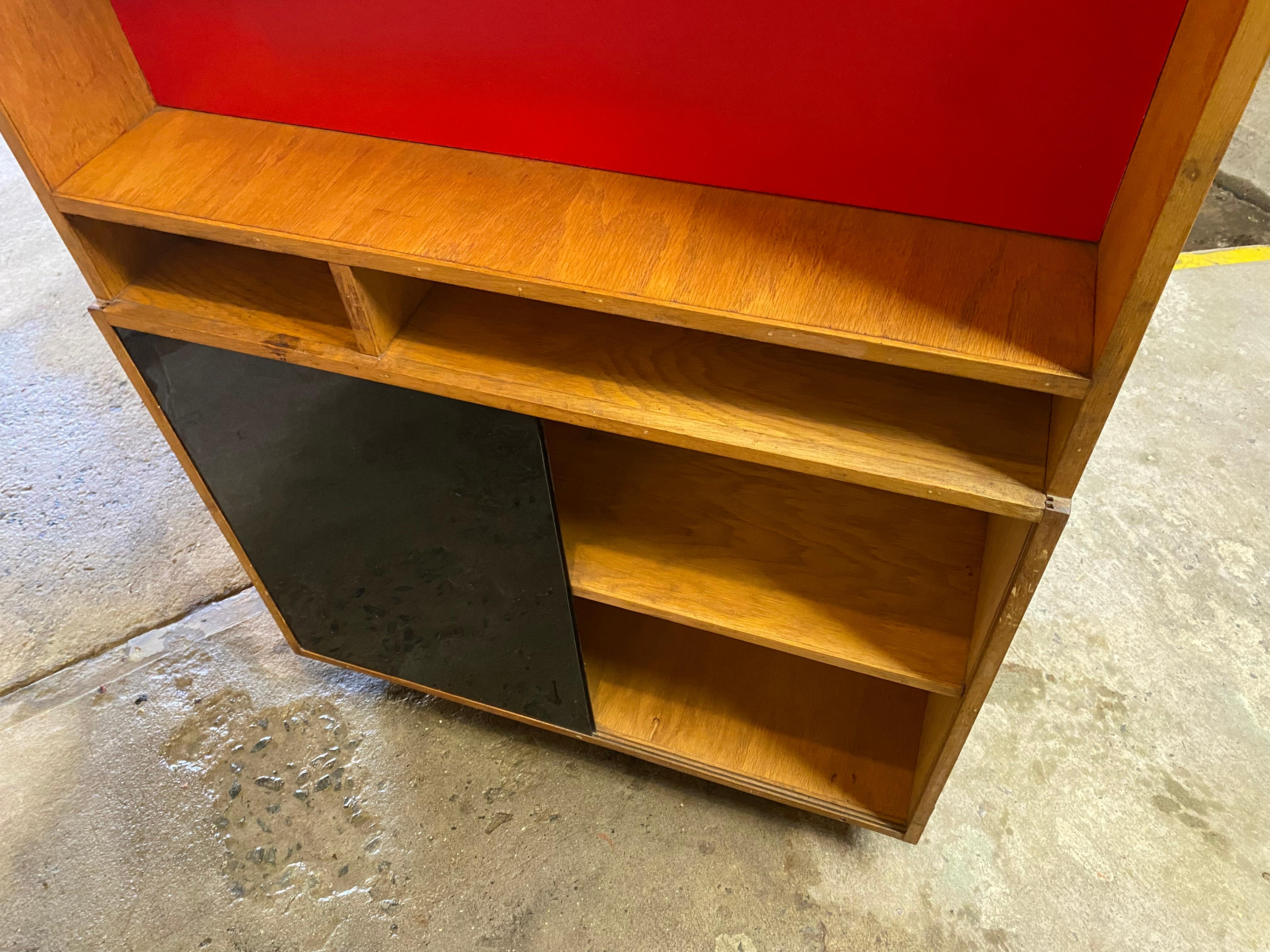 1970s Custom Built Gerrit Rietveld Style Oak and Acrylic Utility Cabinet For Sale 6