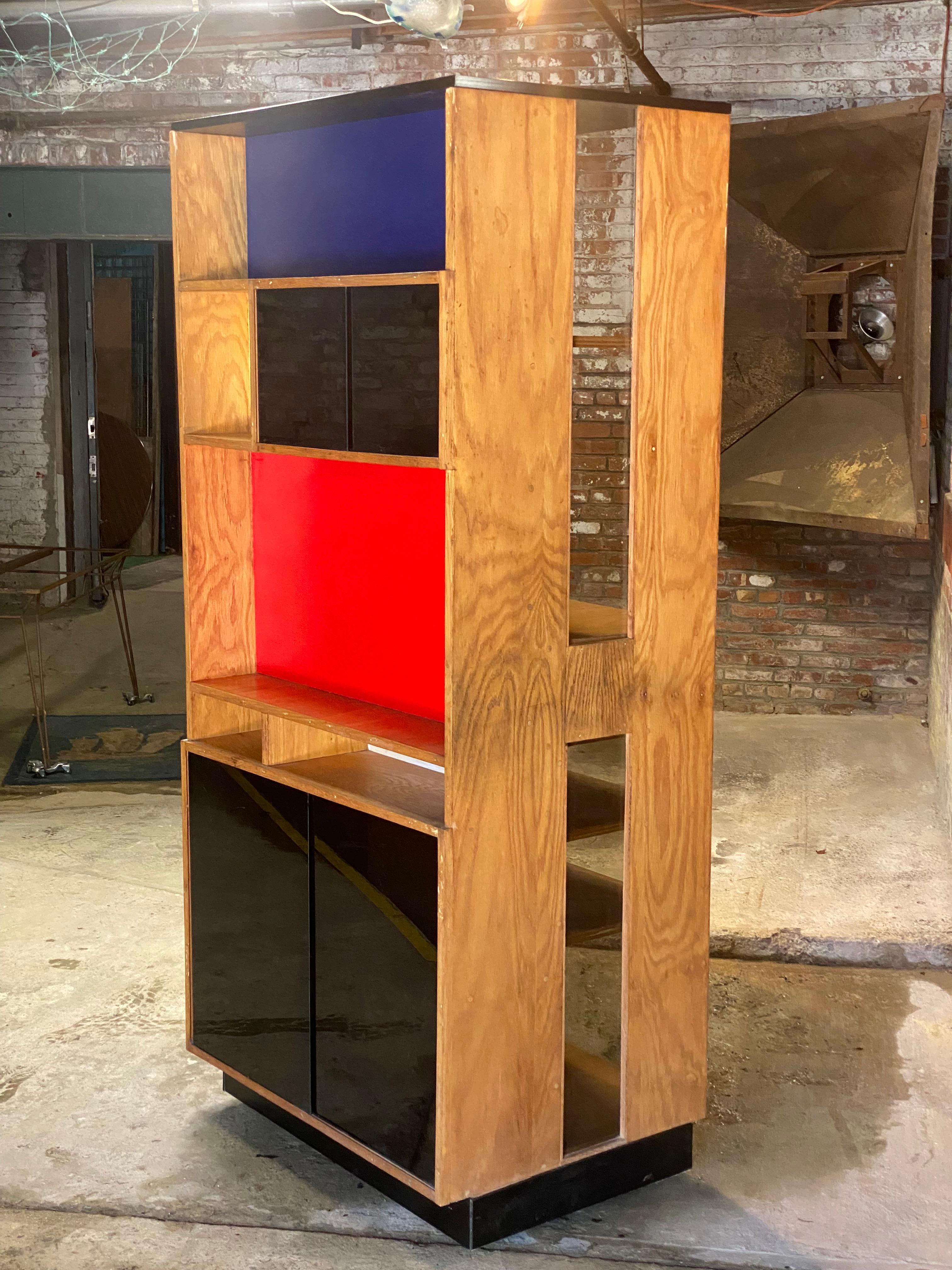 This wonderfully constructed utility cabinet was the creation of the Upstate New York artist, Leonard Buzz Wallace (1932-2021). Wallace was an accomplished artist and teacher throughout the 1950s-1990s working out of his home, which he built with