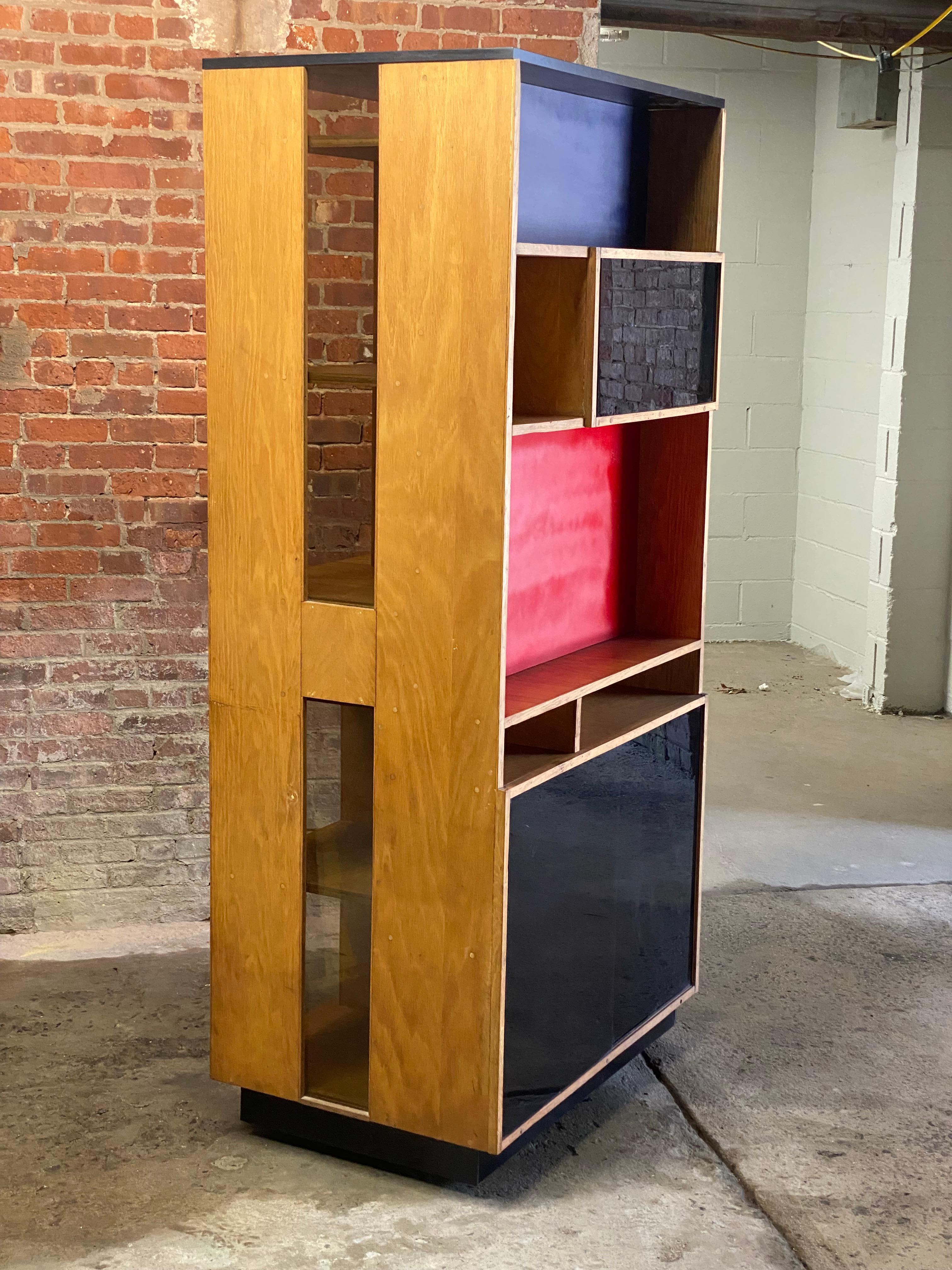 American 1970s Custom Built Gerrit Rietveld Style Oak and Acrylic Utility Cabinet For Sale