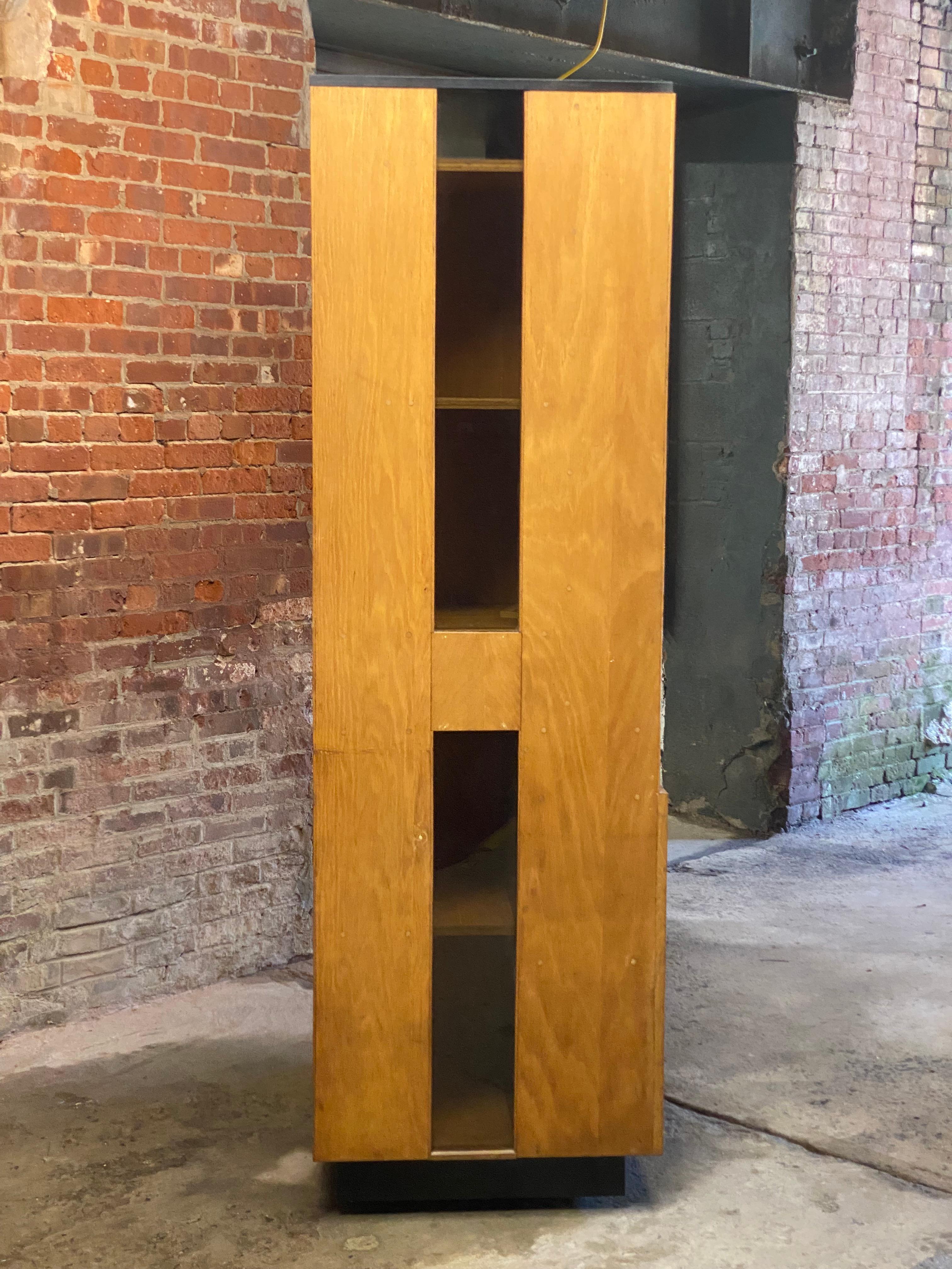 1970s Custom Built Gerrit Rietveld Style Oak and Acrylic Utility Cabinet In Good Condition For Sale In Garnerville, NY