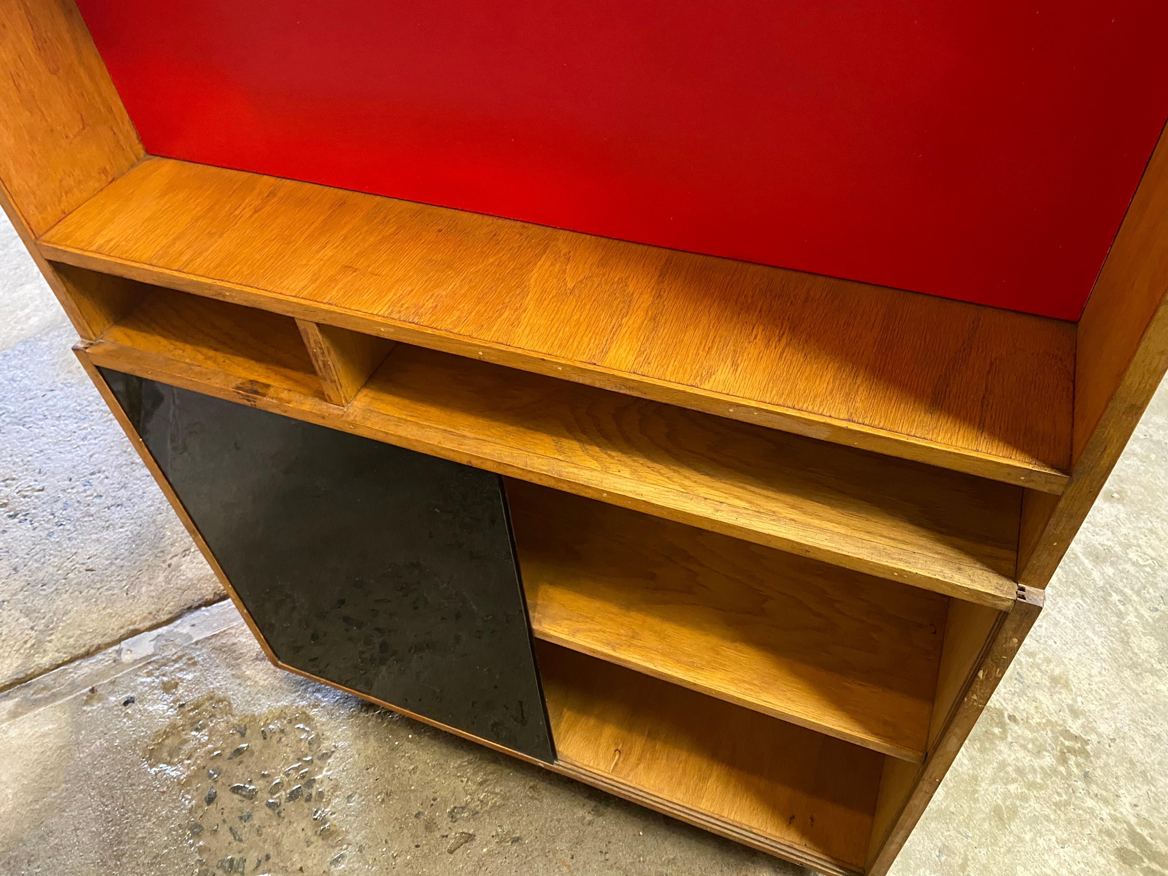 1970s Custom Built Gerrit Rietveld Style Oak and Acrylic Utility Cabinet For Sale 1