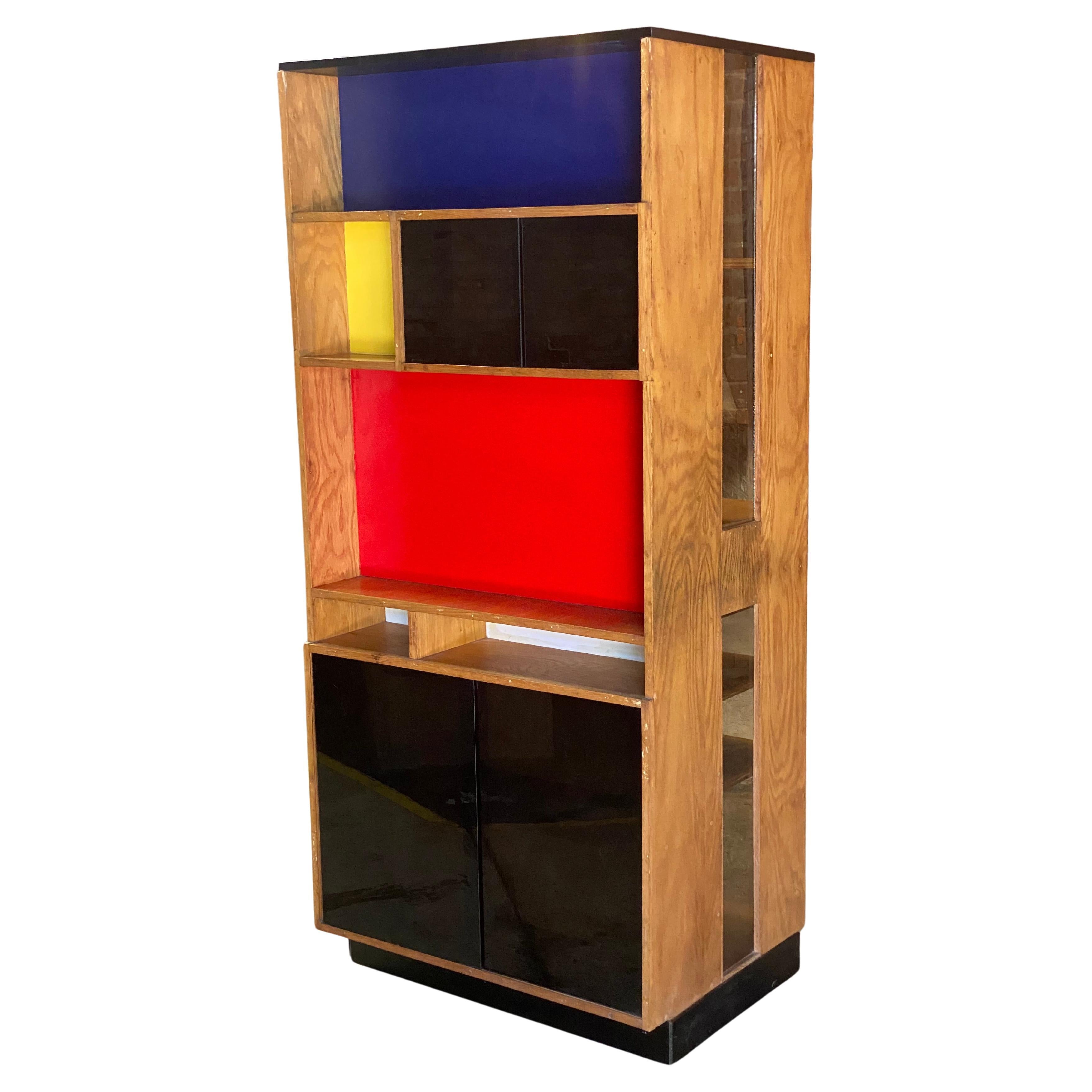 1970s Custom Built Gerrit Rietveld Style Oak and Acrylic Utility Cabinet For Sale
