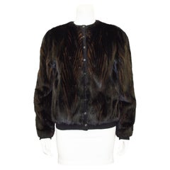 Vintage 1970's Custom Chevron Black and Brown Mink Fur Bomber Cardigan/Jacket