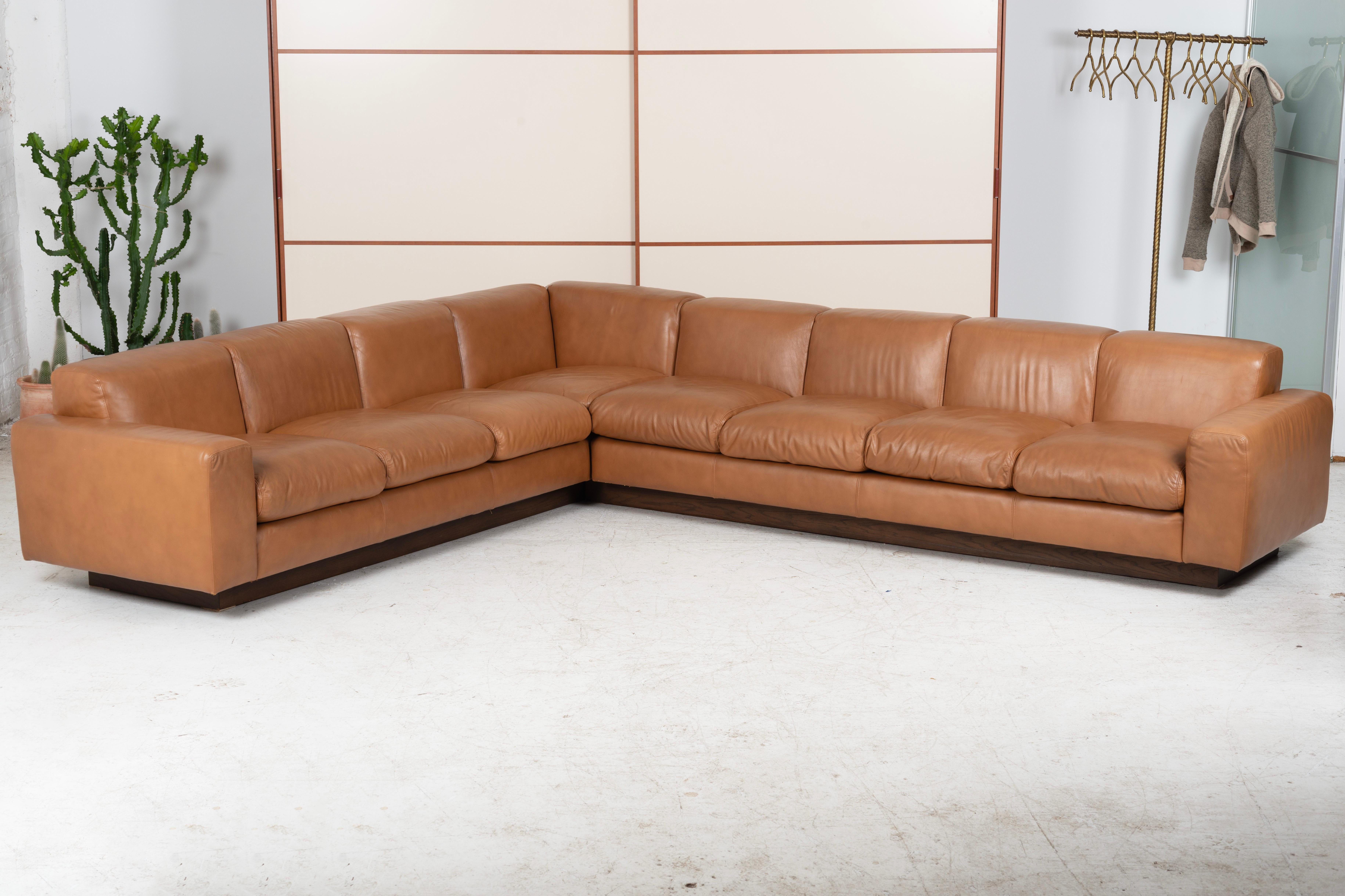 Mid-Century Modern 1970's Custom Leather Sectional Sofa For Sale