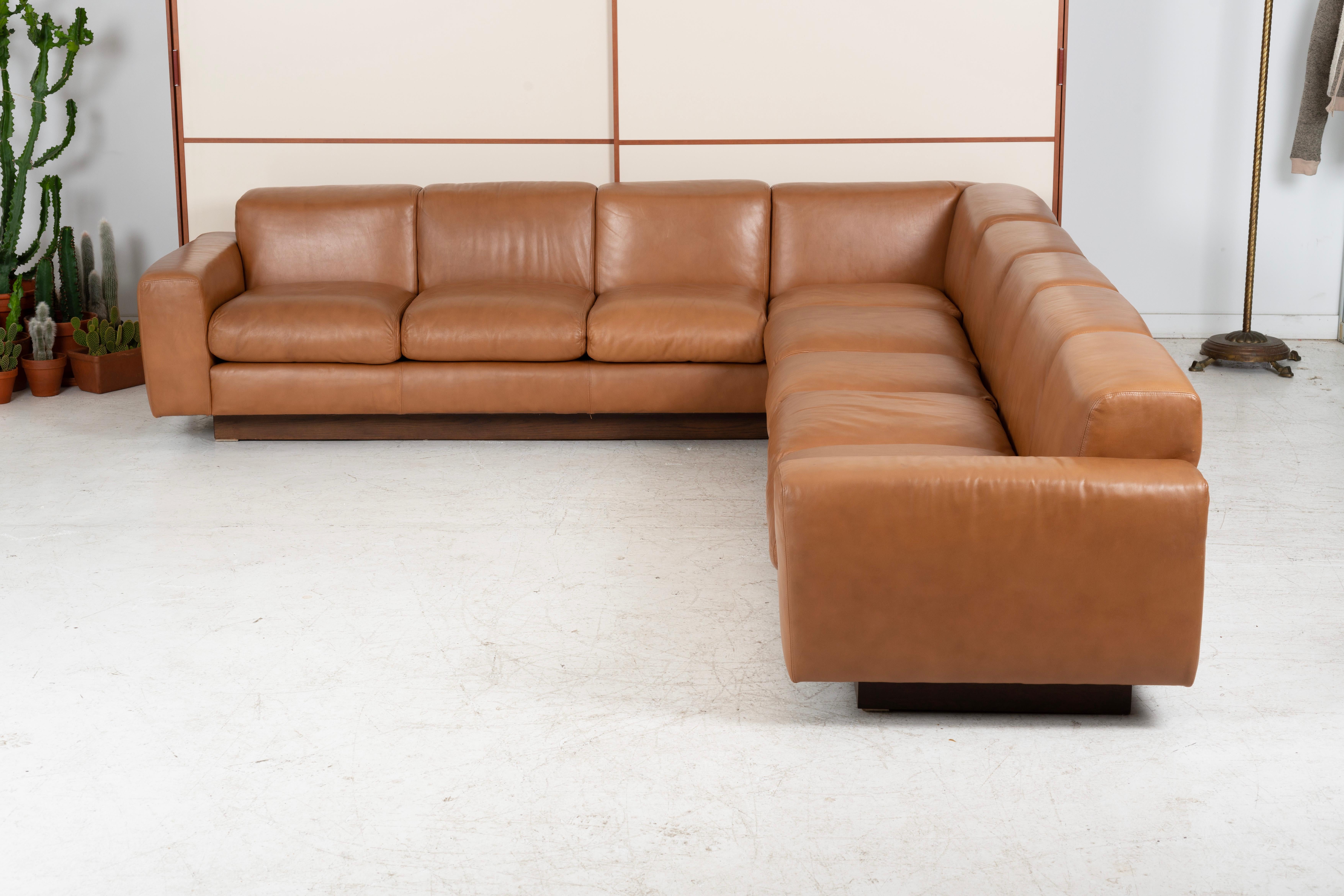 American 1970's Custom Leather Sectional Sofa For Sale