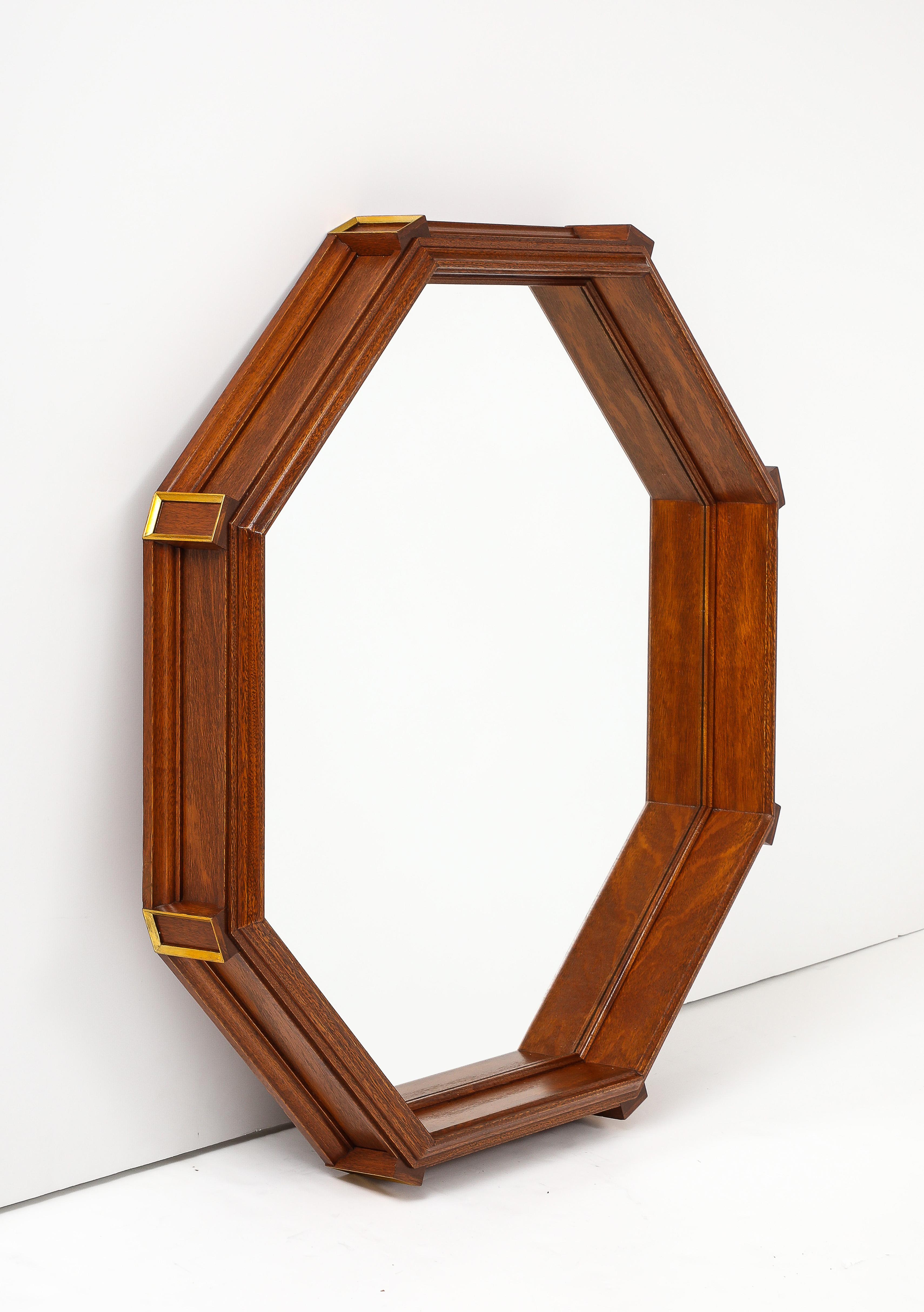 Late 20th Century 1970's Custom Made Octagonal Oak Mirror For Sale