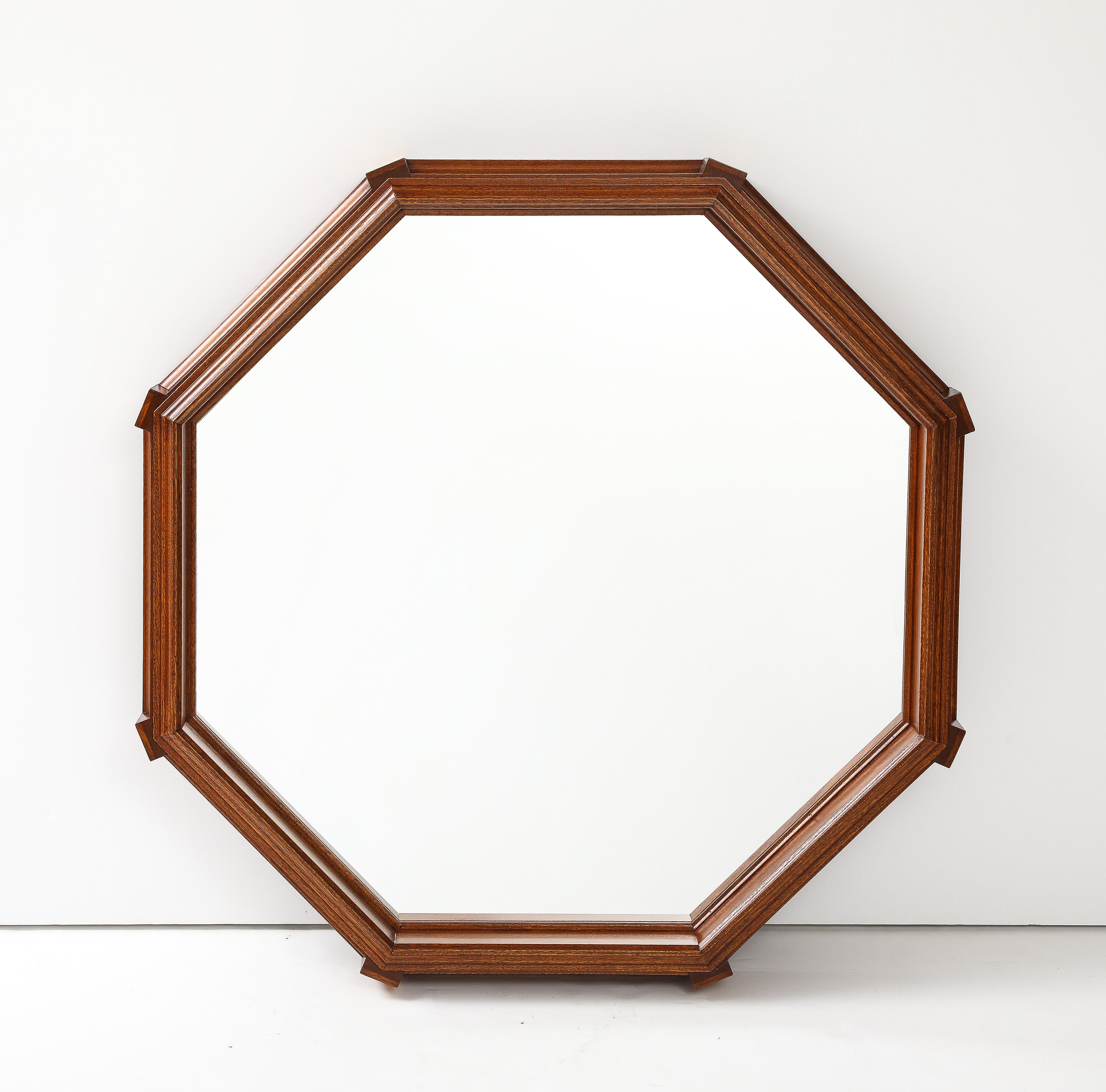 1970's Custom Made Octagonal Oak Mirror For Sale 3