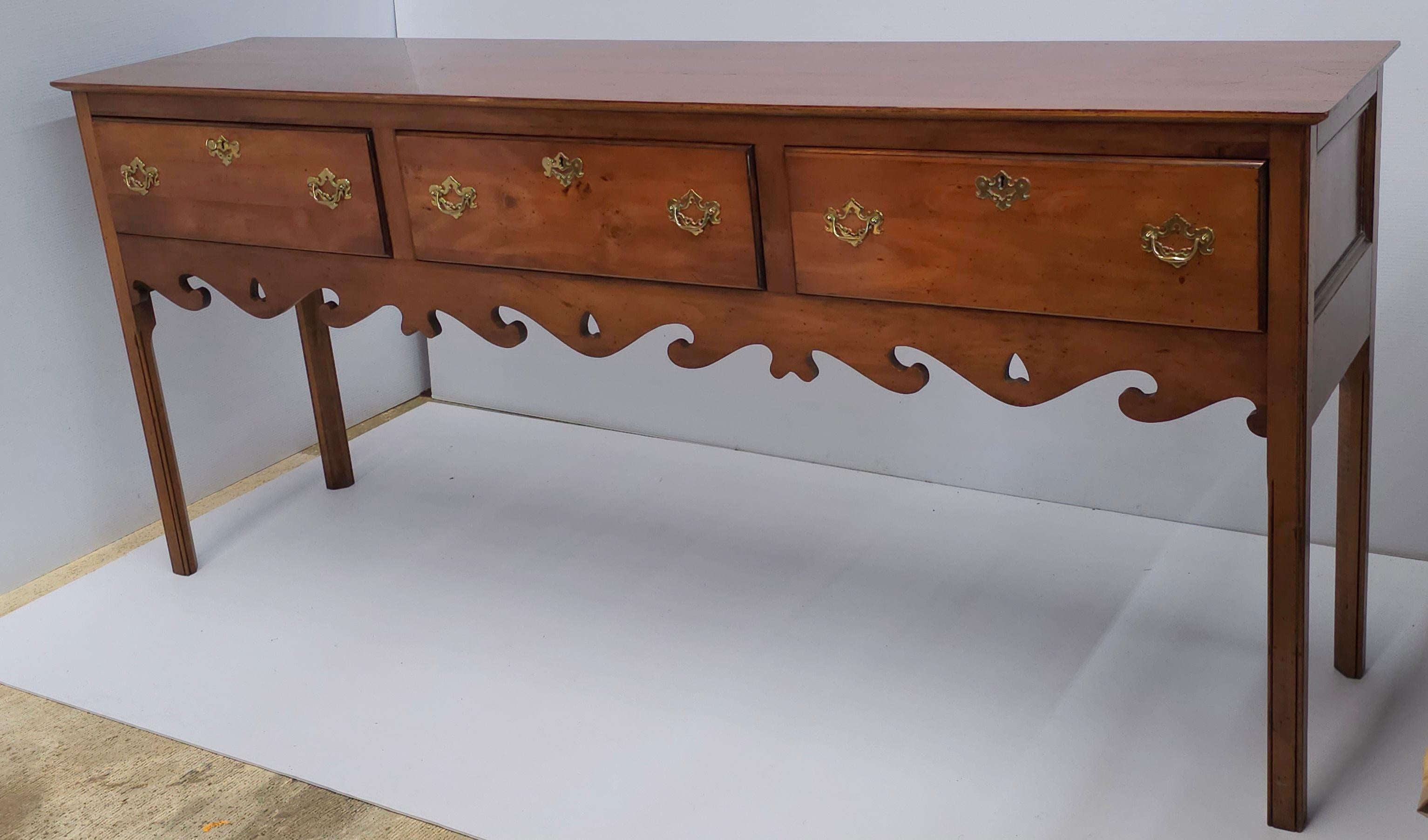 American 1970s Custom Made Wright Table Company Chippendale Solid Yew Wood Sideboard For Sale