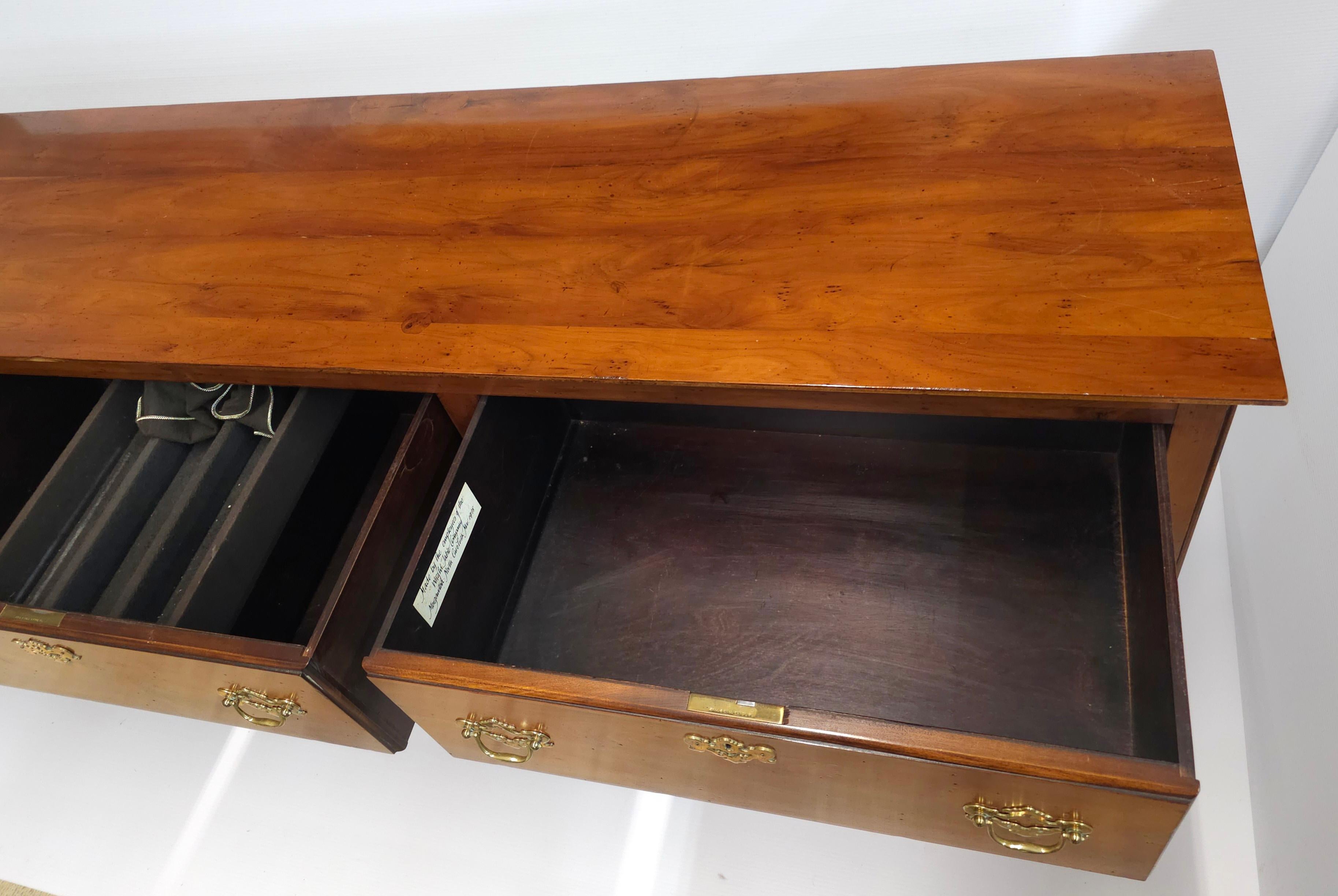 Brass 1970s Custom Made Wright Table Company Chippendale Solid Yew Wood Sideboard For Sale