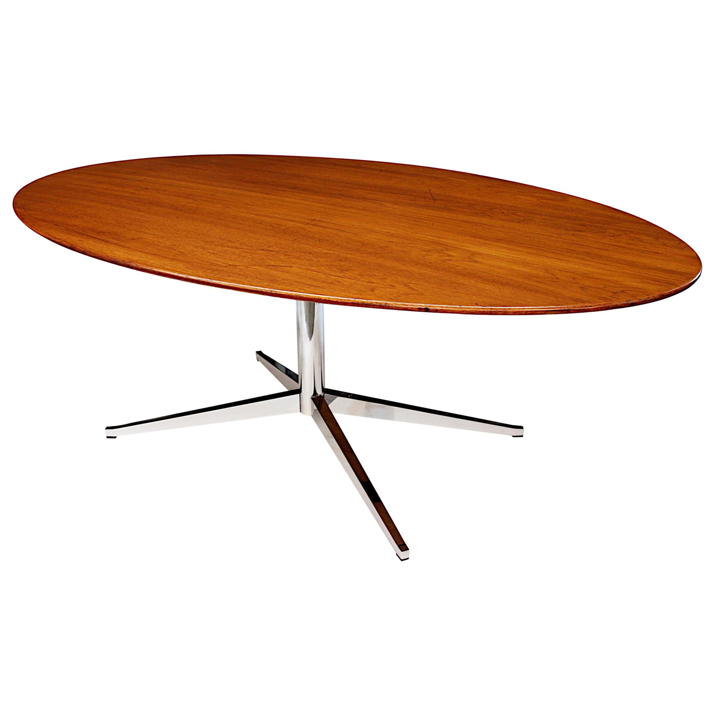 1960s Mid-Century Modern Oval Oak Dining Conference Table Desk by Florence Knoll