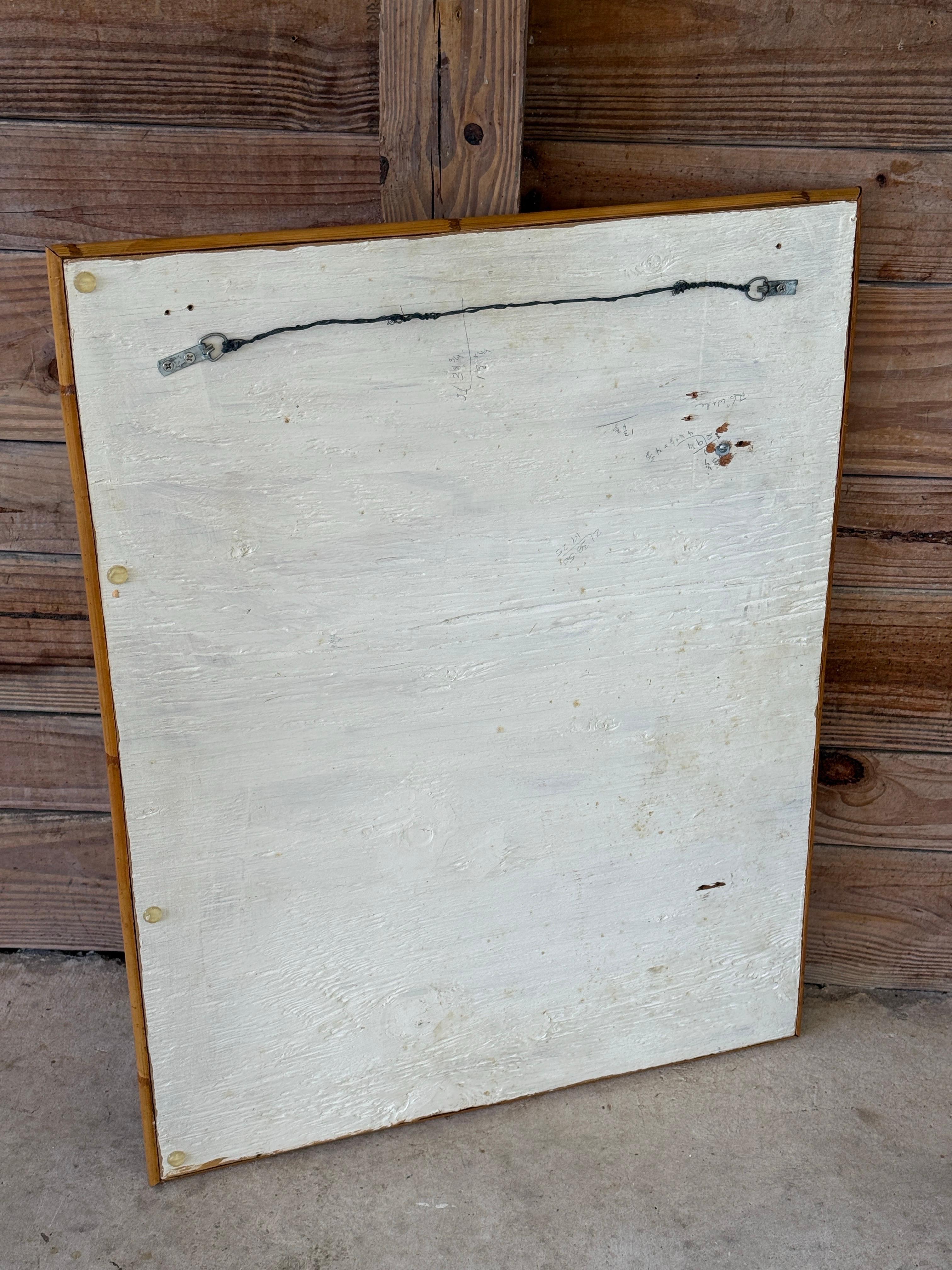 Miroir en coquillage de mer côtier organique des années 1970 avec garniture en rotin finie en vente 5