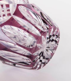 1970s Cut Crystal Vase with Geometric Details and Purple Color