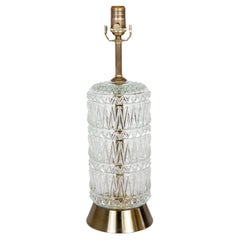 1970s Cylindrical Quilted Pressed Glass 
Pewter Lamp