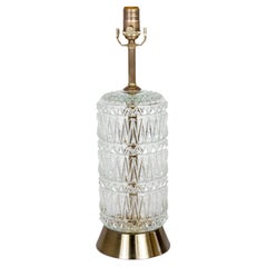 1970s Cylindrical Quilted Pressed Glass & Pewter Lamp