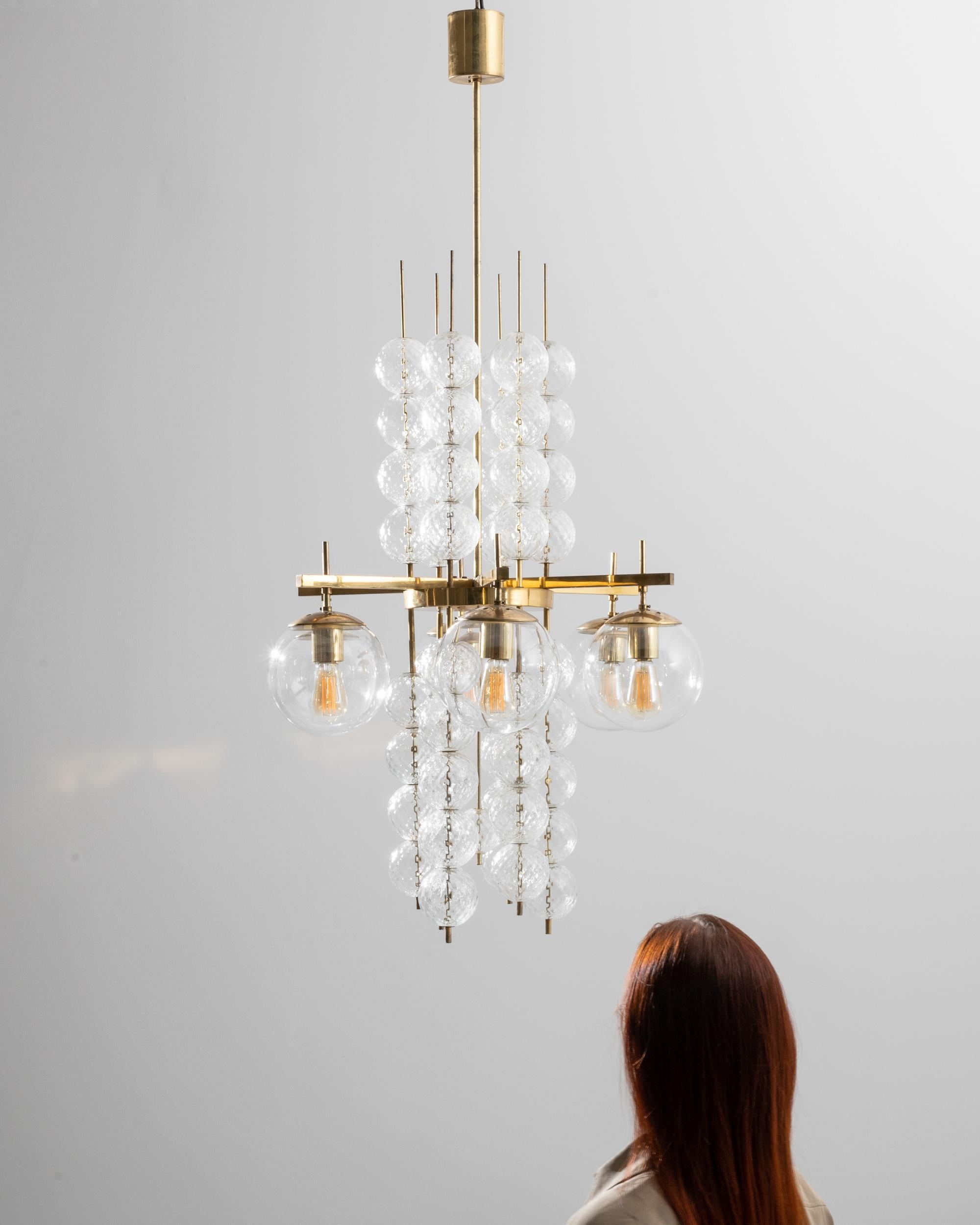 Late 20th Century 1970s Czech Brass and Glass Chandelier