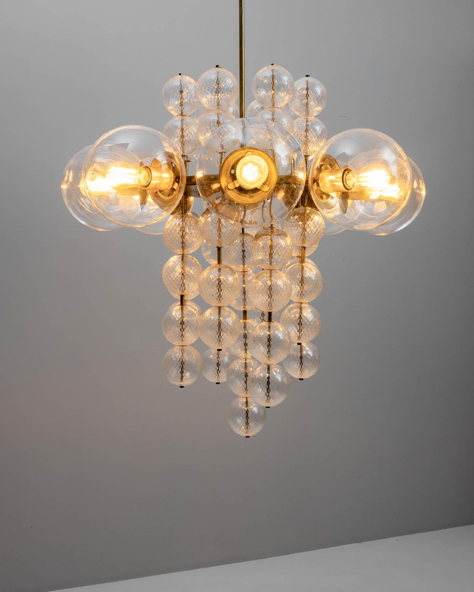 Late 20th Century 1970s Czech Brass and Glass Chandelier