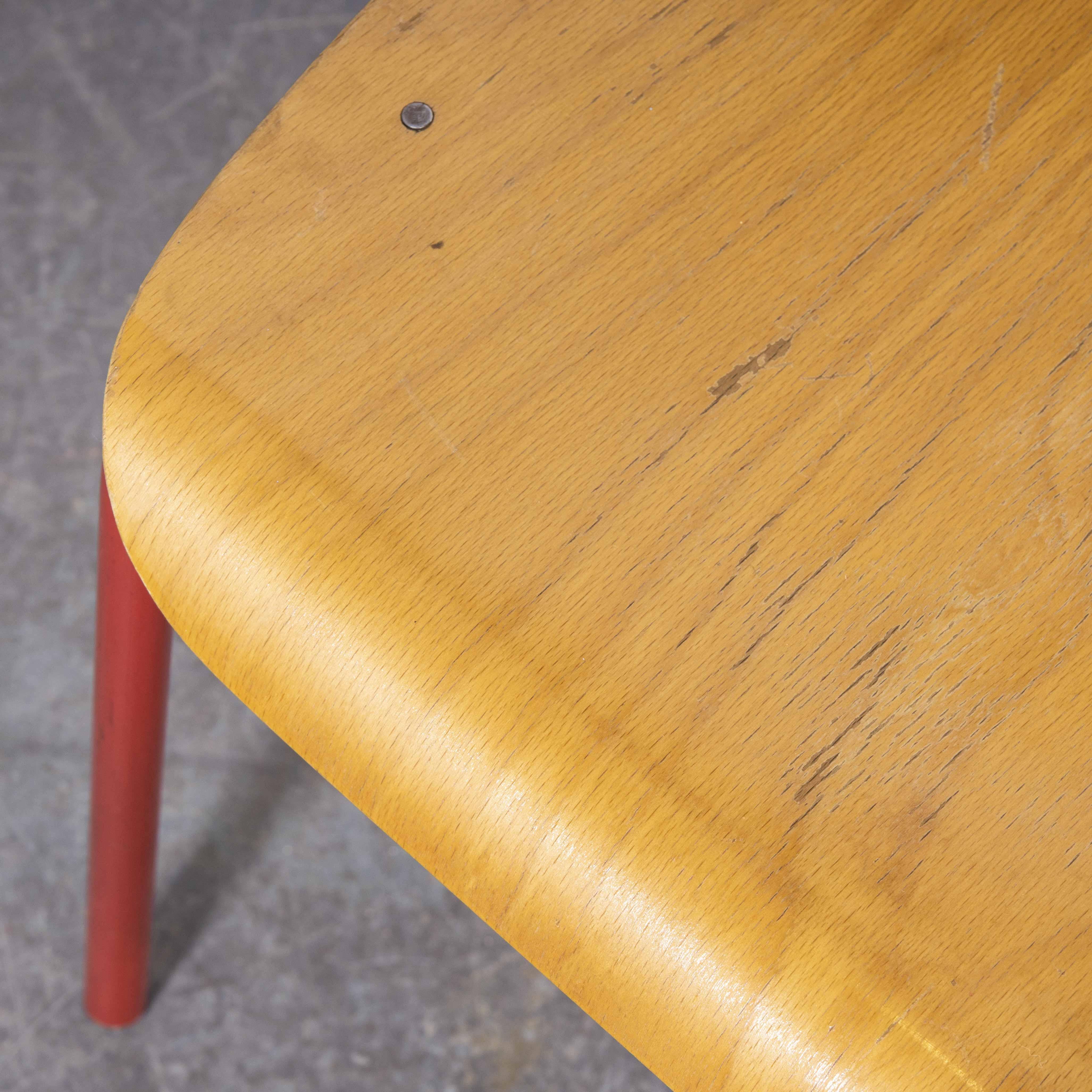 Late 20th Century 1970's Czech Industrial Stacking Chairs, Red, Set of Four For Sale