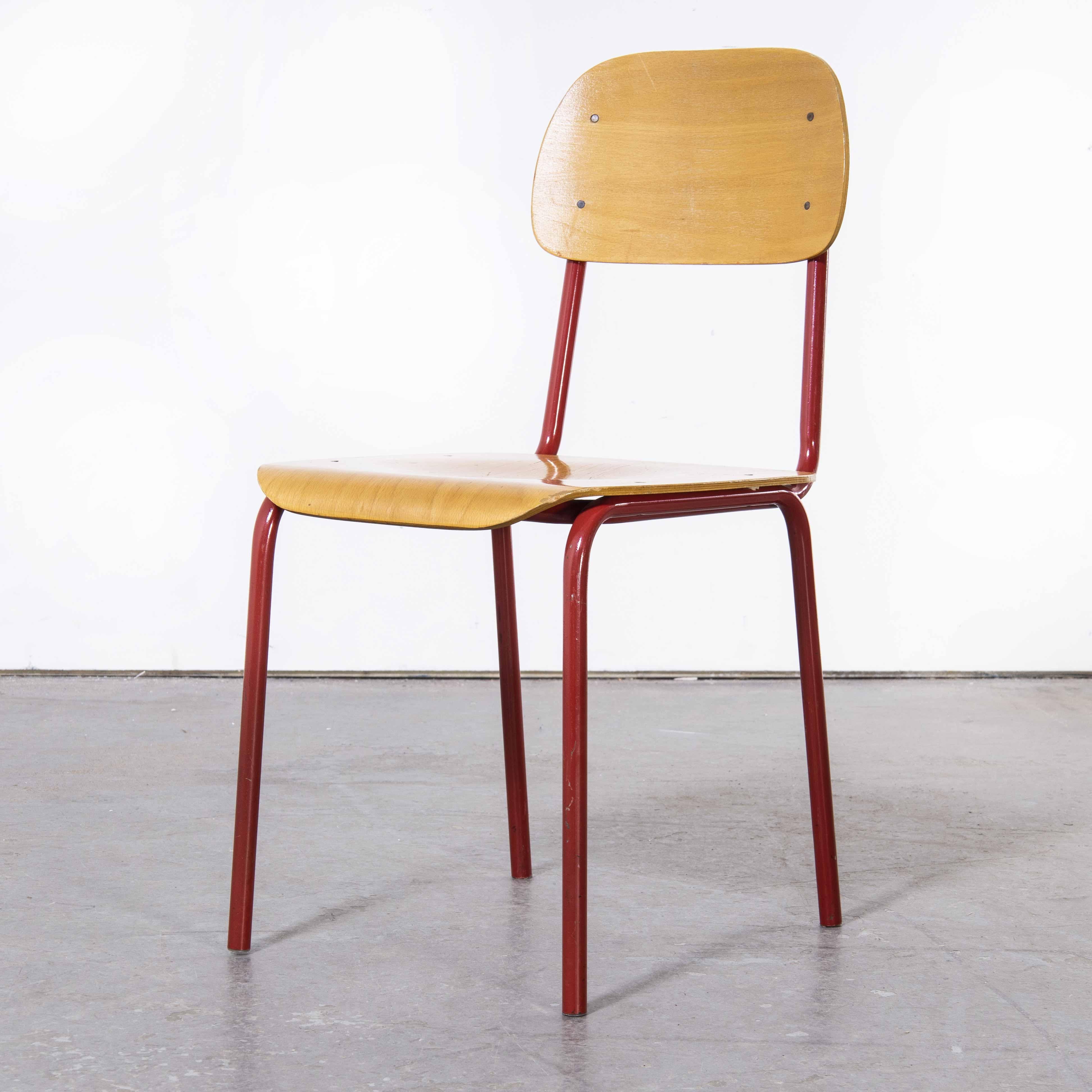 Birch 1970's Czech Industrial Stacking Chairs, Red, Set of Four For Sale