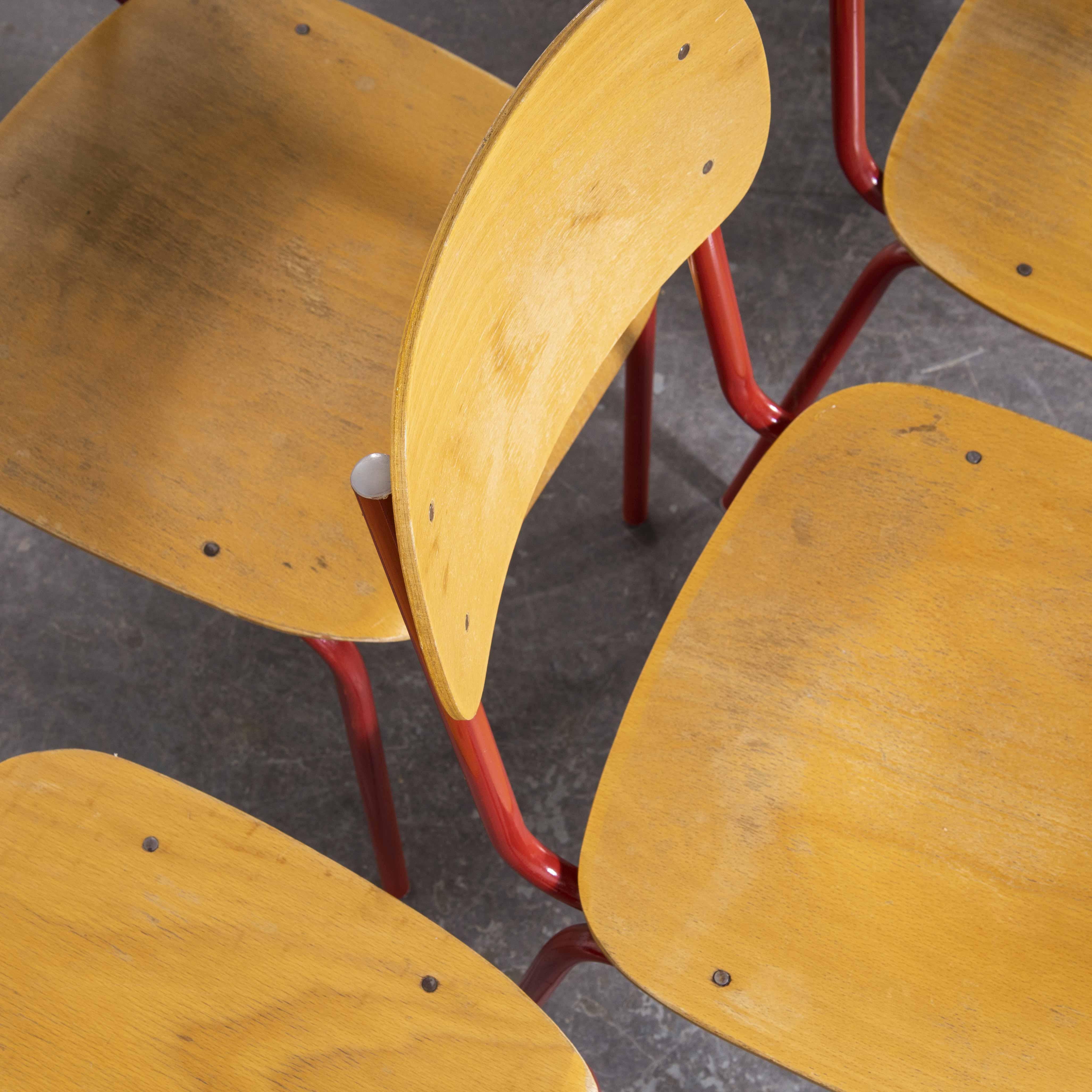 1970's Czech Industrial Stacking Chairs, Red, Set of Four 1