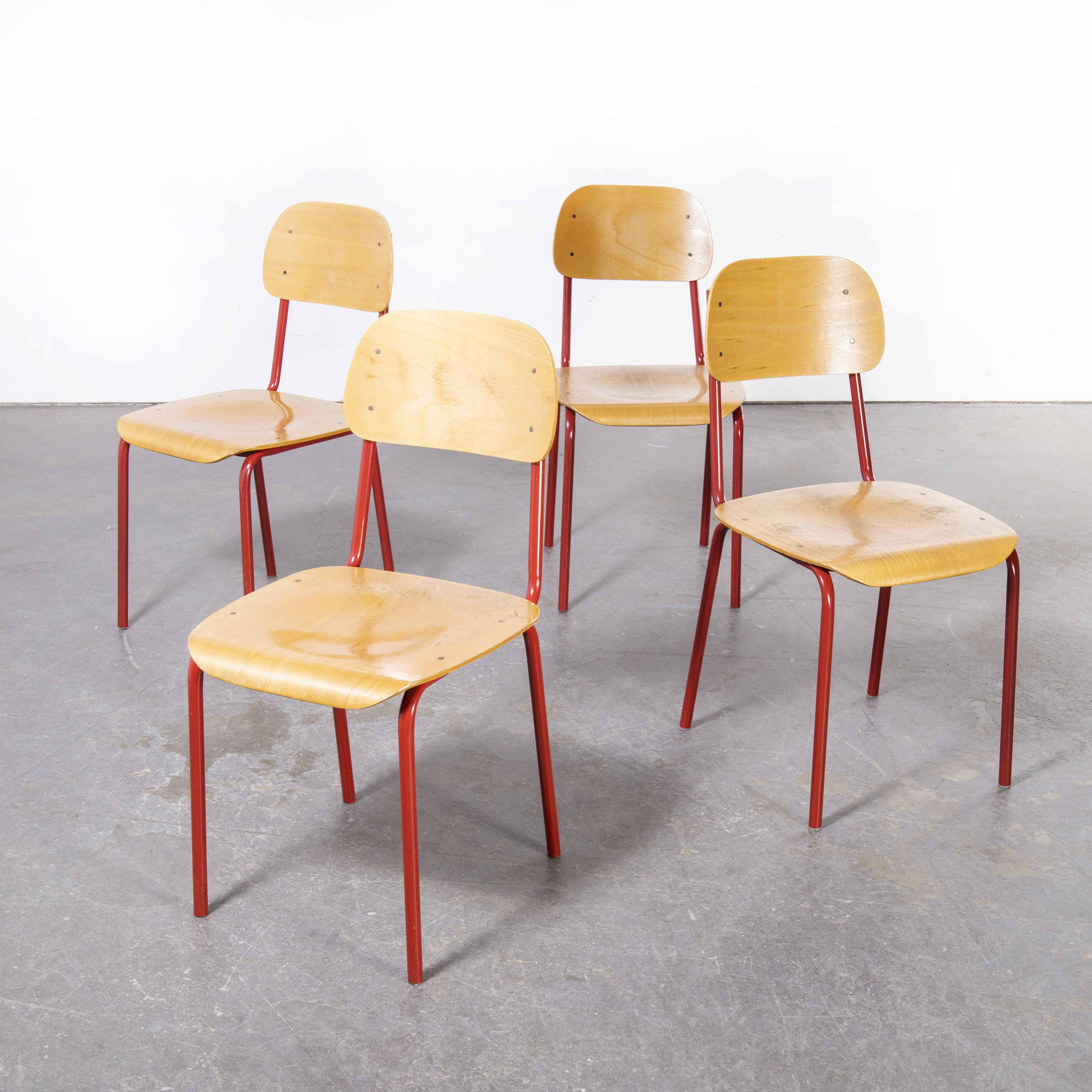 1970's Czech Industrial Stacking Chairs, Red, Set of Four For Sale 4