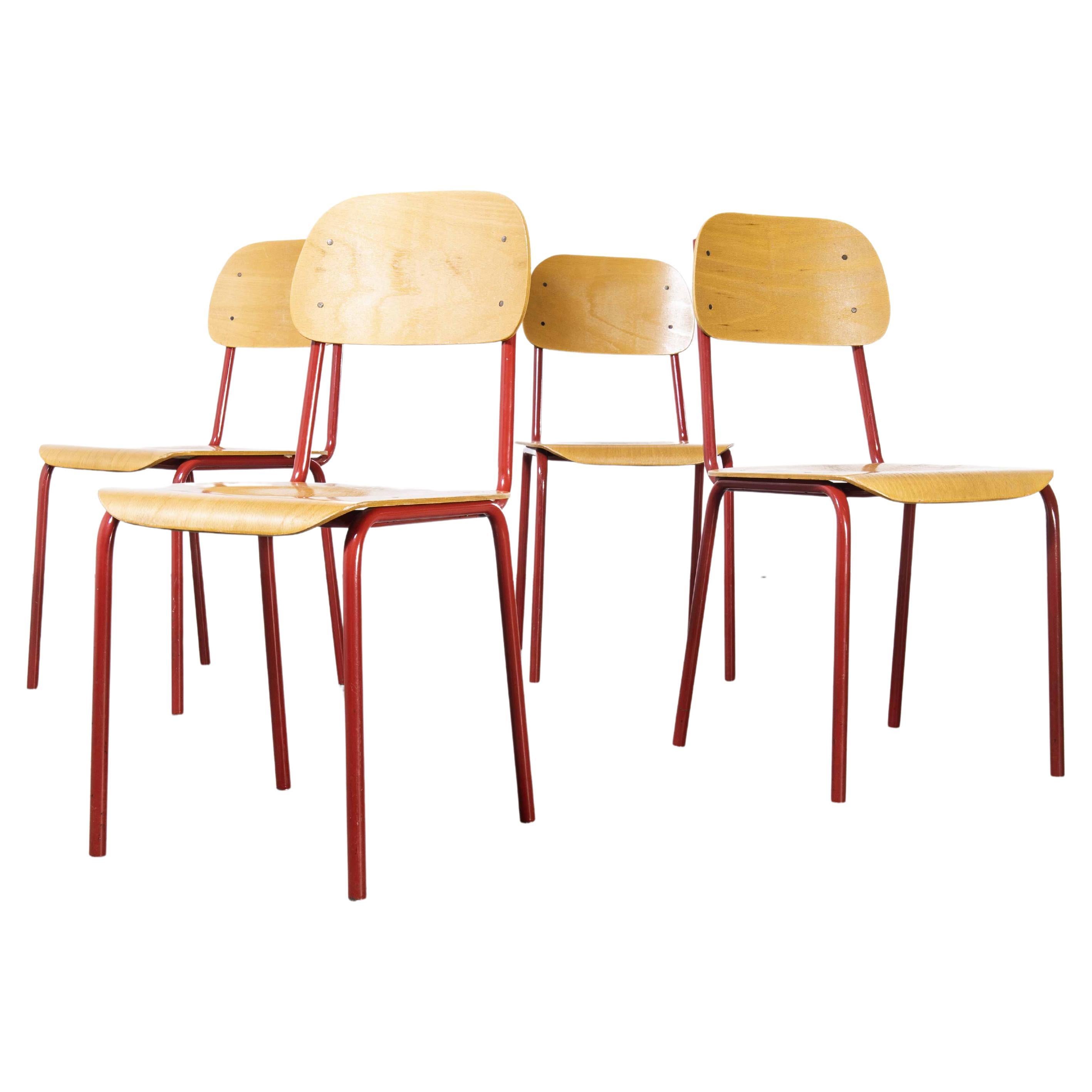 1970's Czech Industrial Stacking Chairs, Red, Set of Four For Sale