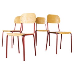Used 1970's Czech Industrial Stacking Chairs, Red, Set of Four