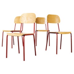 Retro 1970's Czech Industrial Stacking Chairs, Red, Set of Four