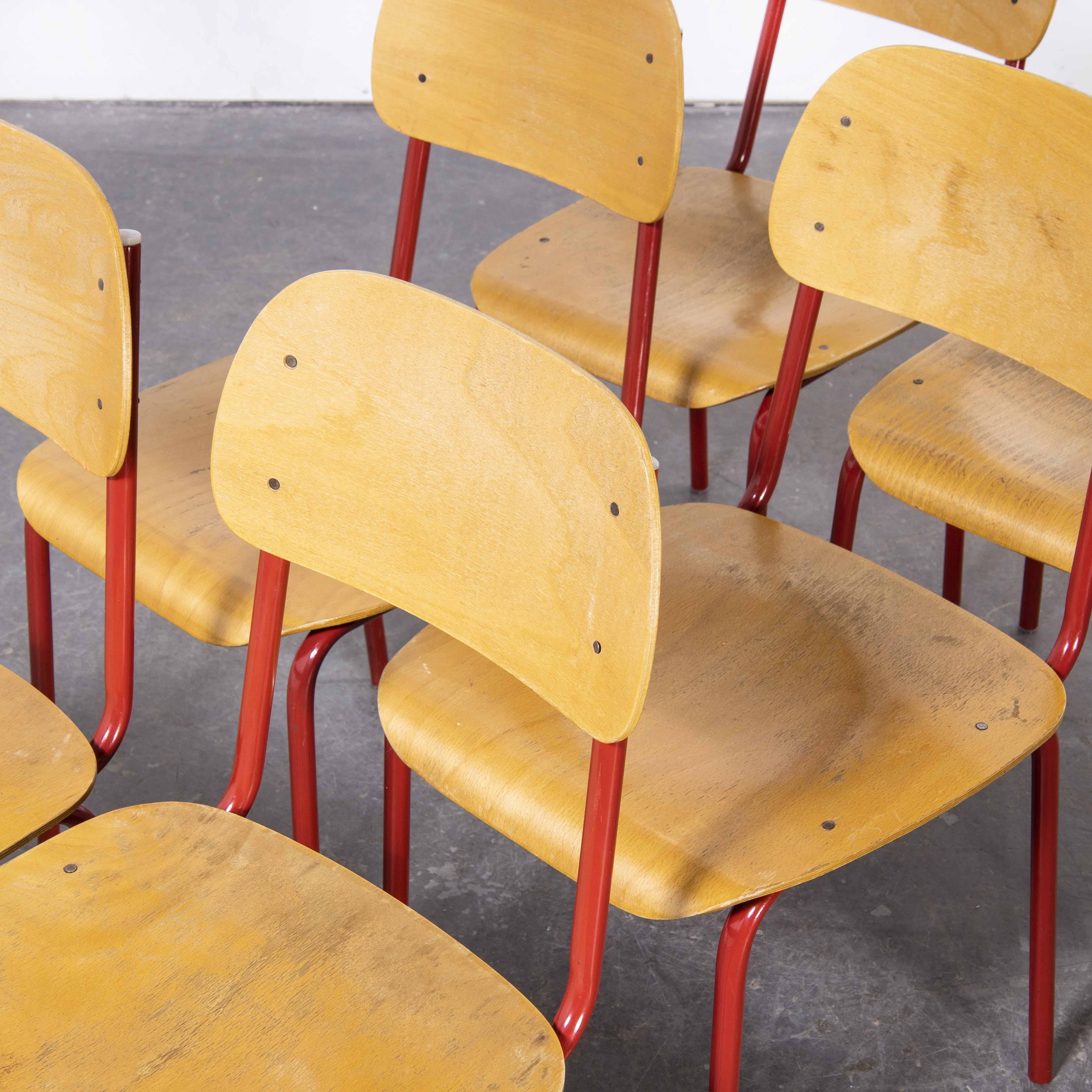 1970's Czech Industrial Stacking Chairs, Red, Set of Six For Sale 5