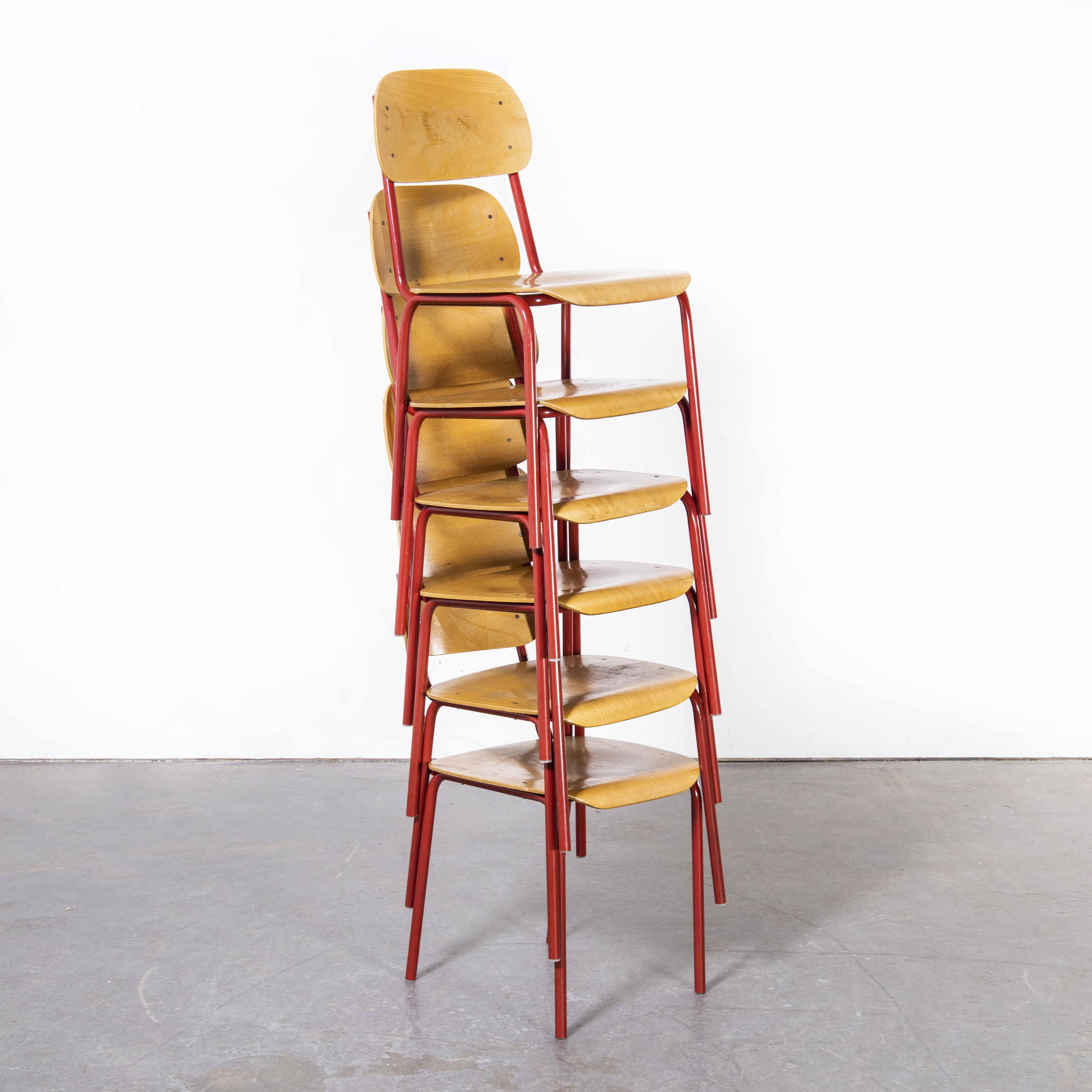 1970's Czech Industrial Stacking Chairs, Red, Set of Six For Sale 6