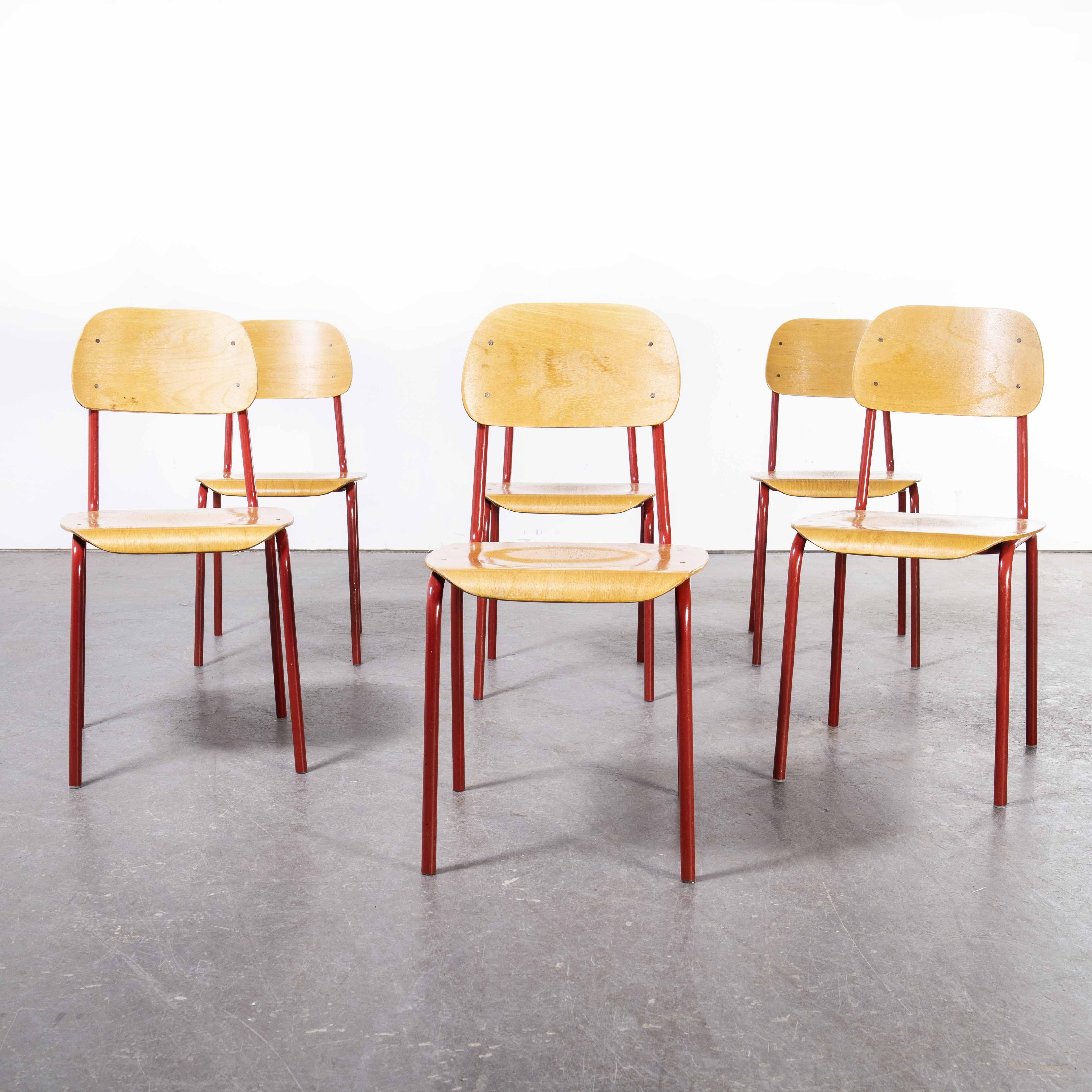 1970's Czech Industrial Stacking Chairs, Red, Set of Six 2