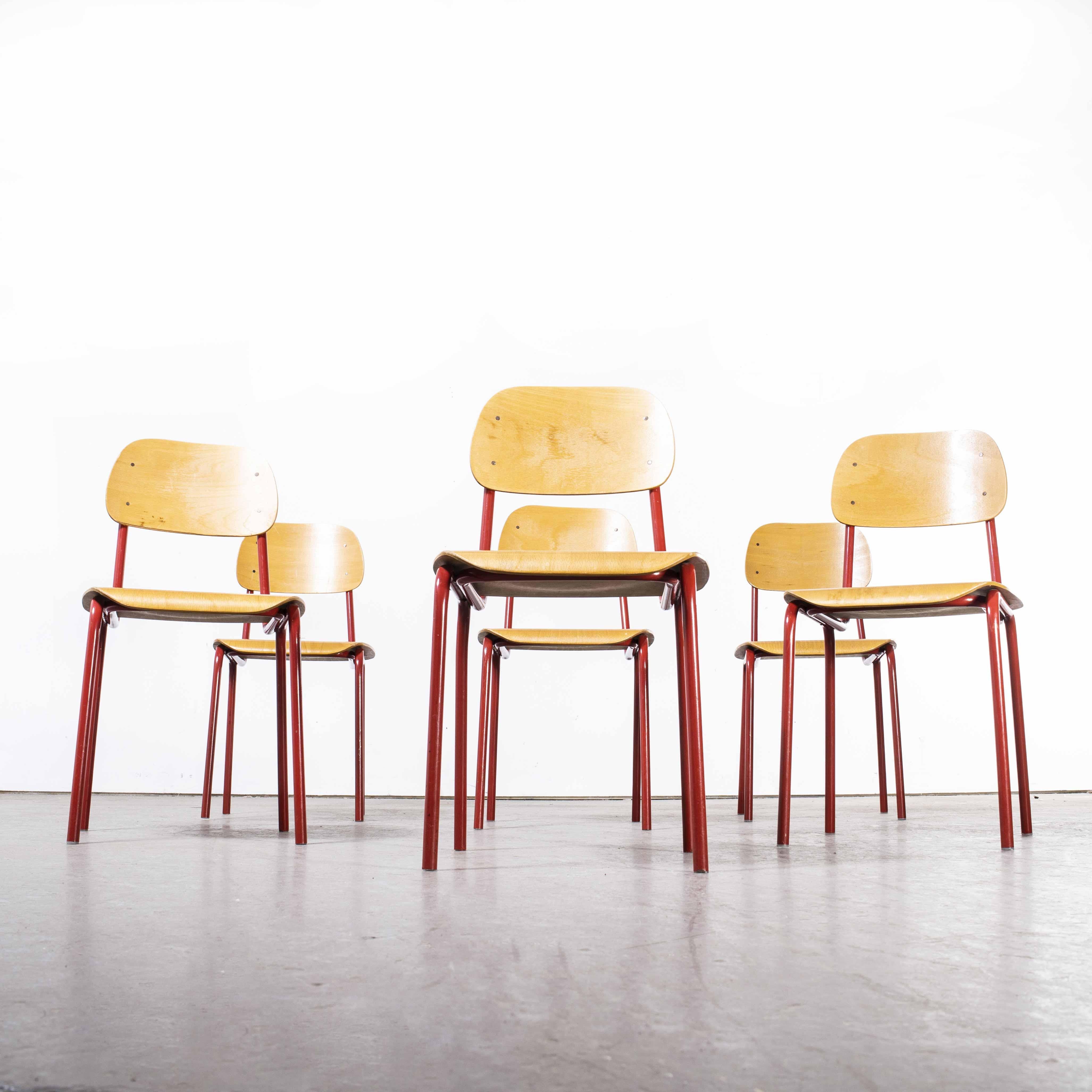 1970's Czech Industrial Stacking Chairs, Red, Set of Six 3