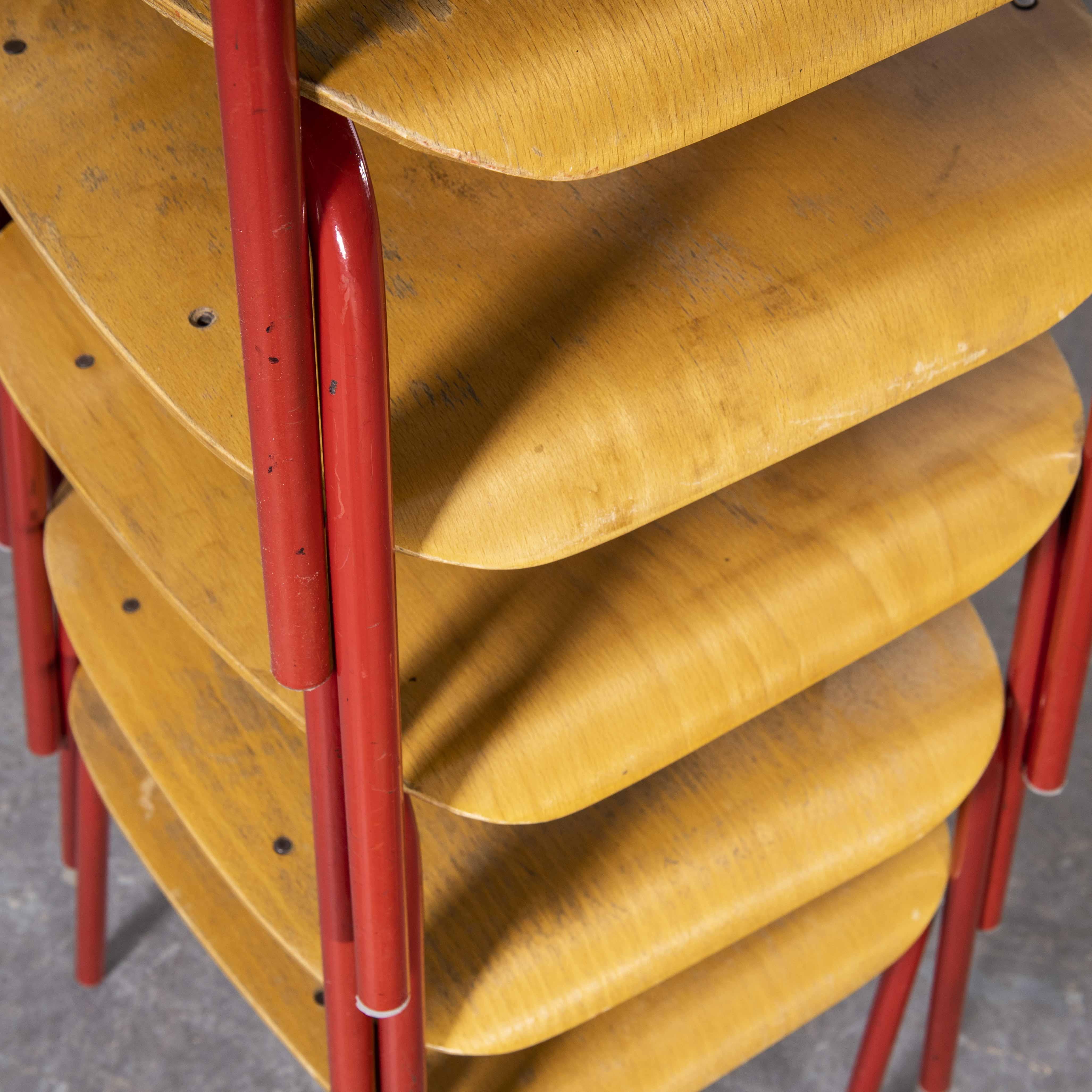 1970's Czech Industrial Stacking Chairs, Red, Set of Six 4