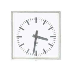 1970s Czech Made Vintage Industrial Wall Clock, Metal, Square Shape