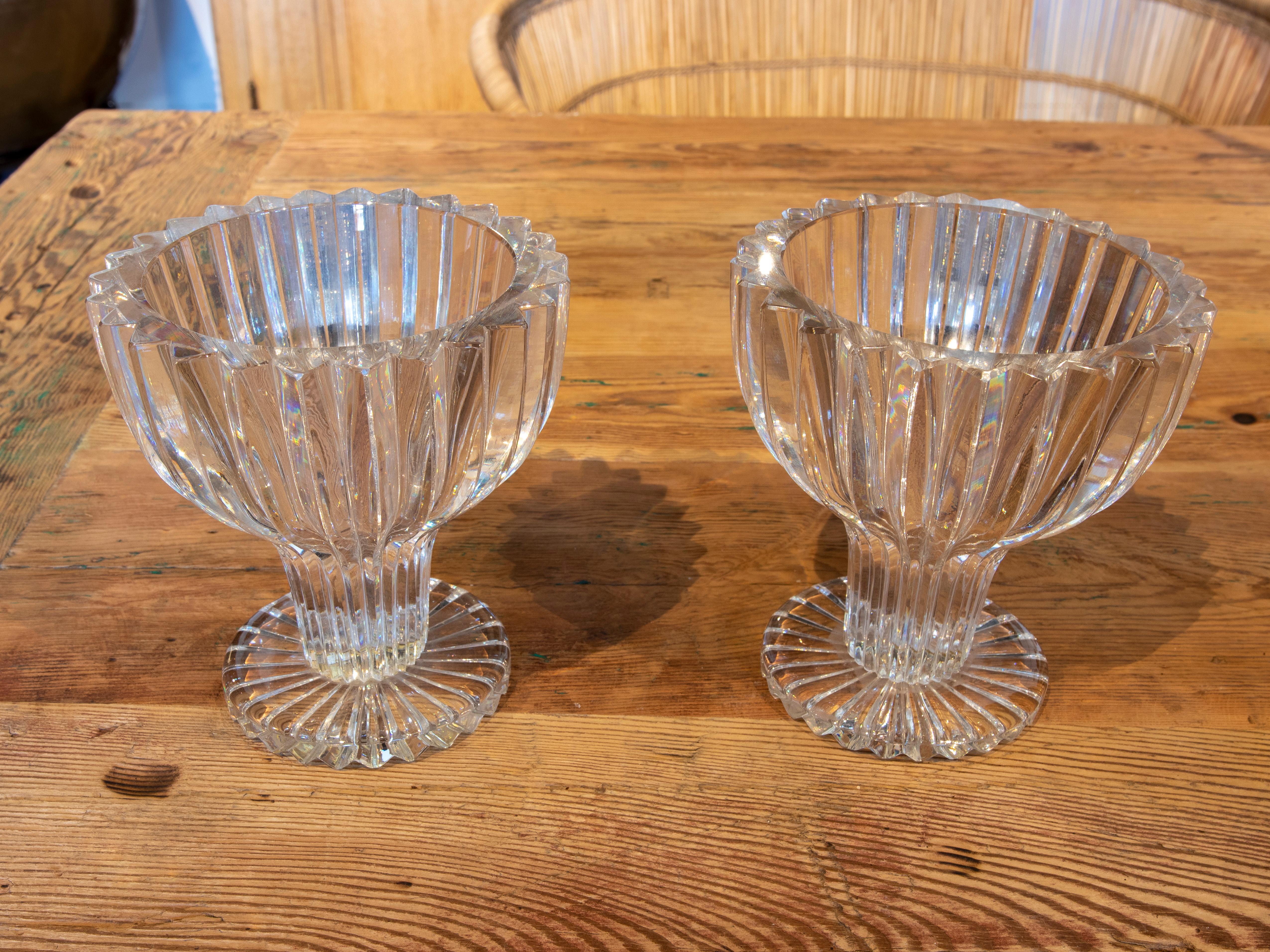 1970s Czech Pair of Cut Crystal Goblets In Good Condition For Sale In Marbella, ES