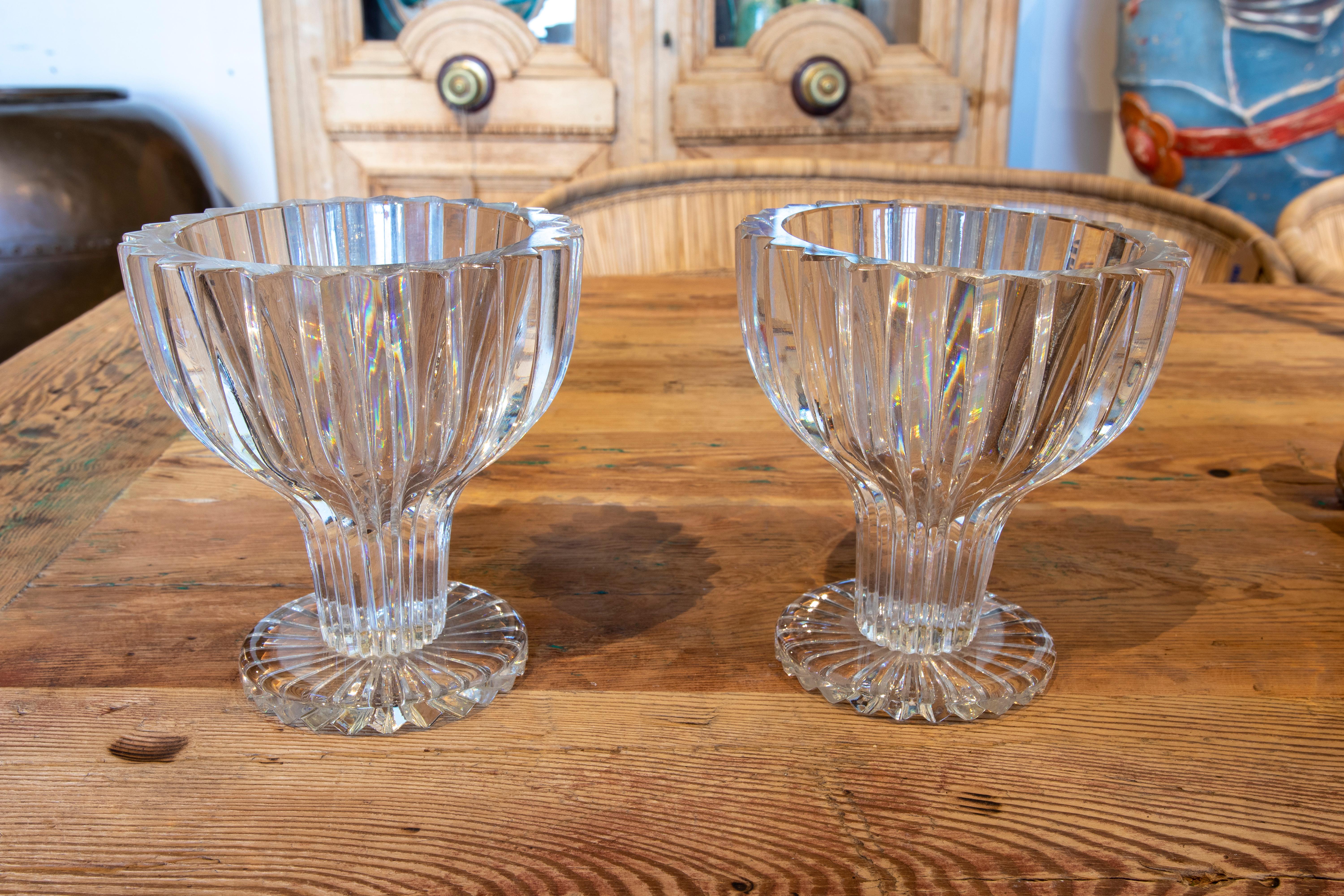 20th Century 1970s Czech Pair of Cut Crystal Goblets For Sale