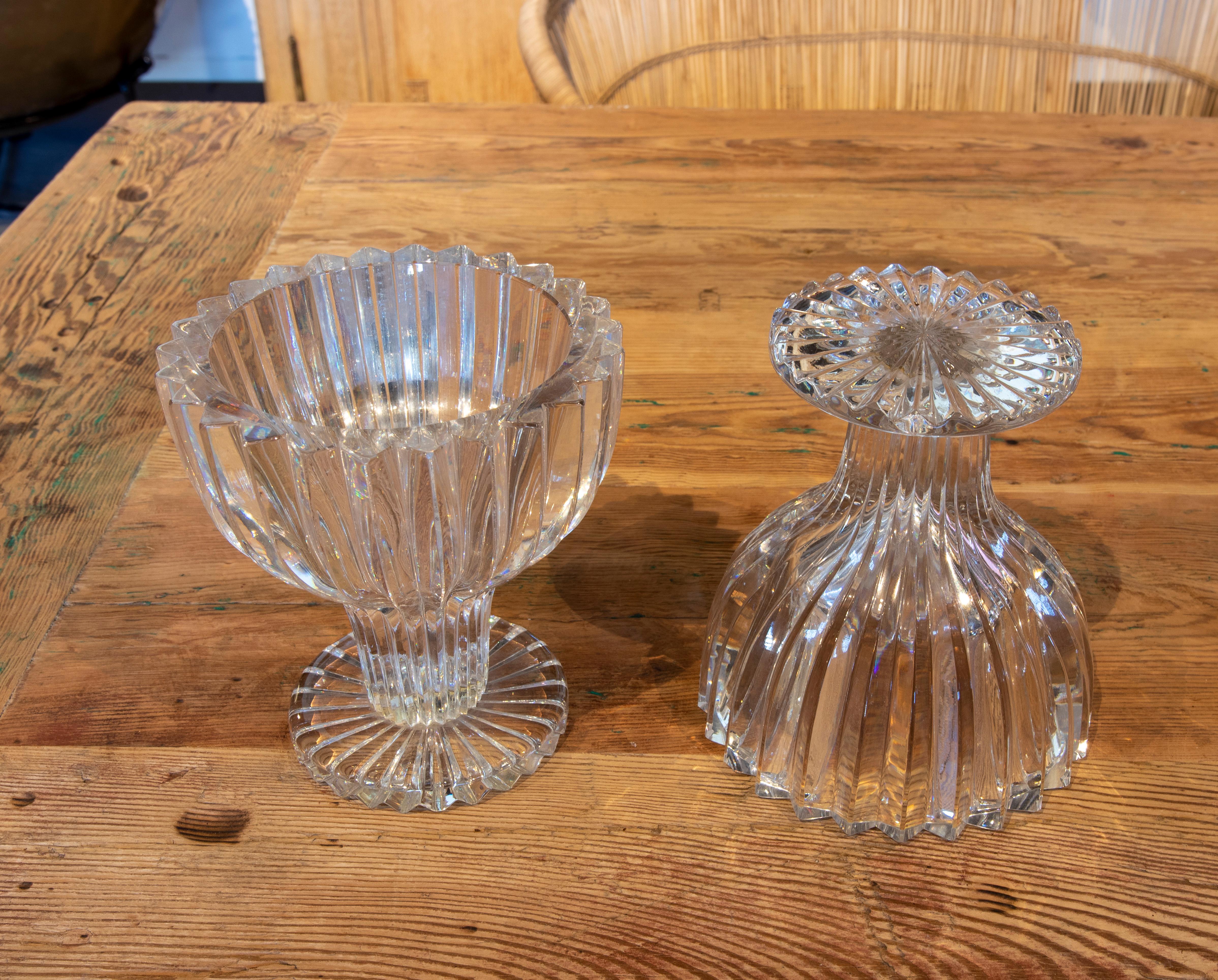 Glass 1970s Czech Pair of Cut Crystal Goblets For Sale