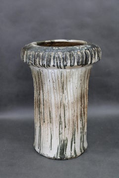 1970s Czechoslovak Brutalist Ceramic Vase, Large Textured Mid-Century Pottery