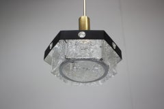 1970s Czechoslovak Kamenický Šenov Cut Glass and Chrome Pendant Light