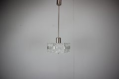 1970s Czechoslovak Kamenický Šenov Cut Glass and Chrome Pendant Light