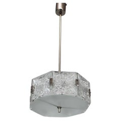1970s Czechoslovak Kamenický Šenov Cut Glass and Chrome Pendant Light