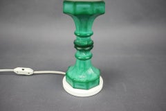 1970s Czechoslovak Malachite Style Pressed Glass and Opaline Table Lamp