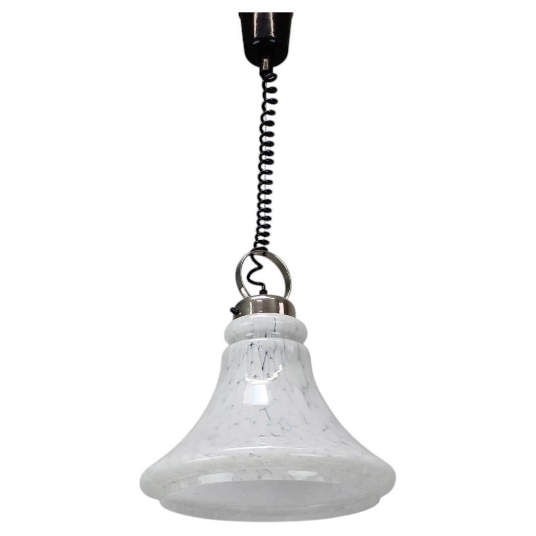1970s Czechoslovak Mid-Century Glass Pendant Lamp with Marbled Shade For Sale