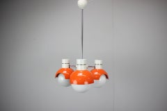 1970s Czechoslovak Napako Space Age Orange and Opaline Glass Chandelier