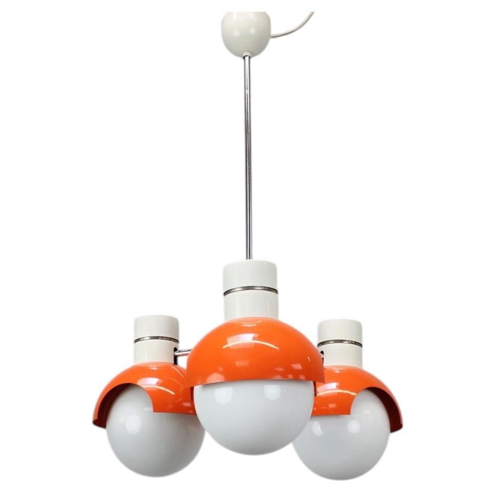 1970s Czechoslovak Napako Space Age Orange and Opaline Glass Chandelier For Sale