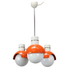 1970s Czechoslovak Napako Space Age Orange and Opaline Glass Chandelier