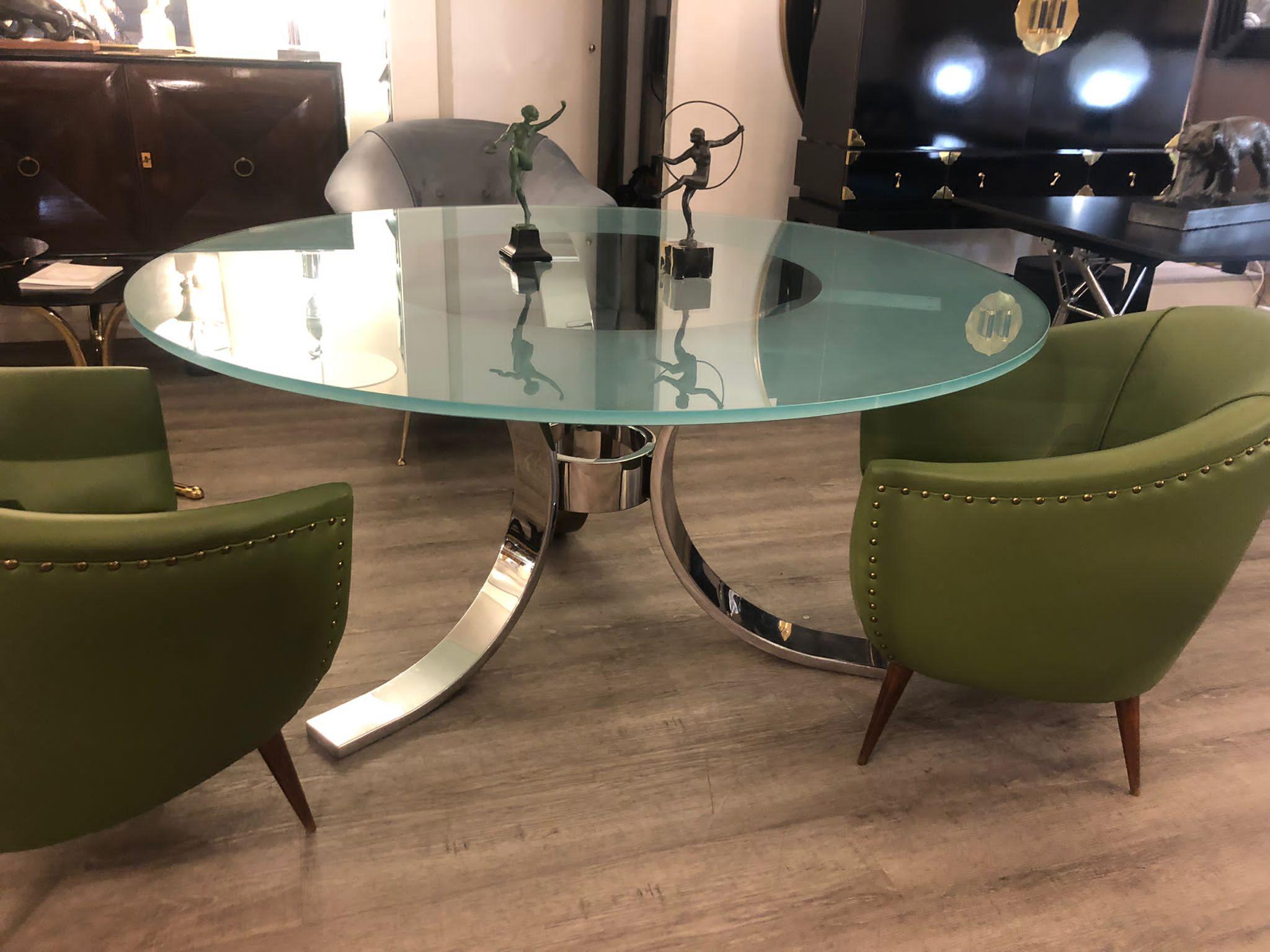 1970s Dada International Chromed Legs and Rounded Etched Glass Table For Sale 1
