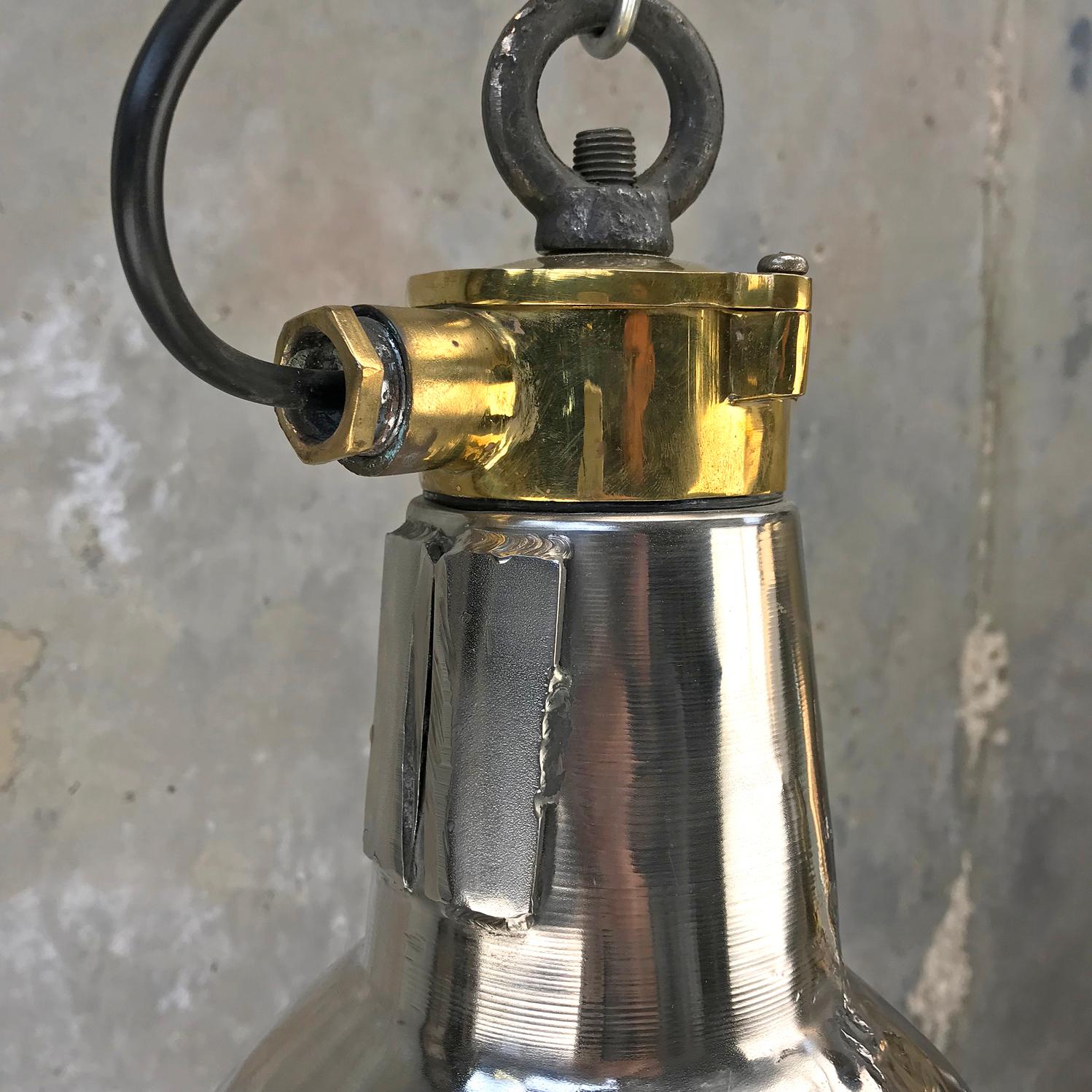 1970s Daeyang Stainless Steel, Brass and Glass Small Ceiling Pendant Light 3