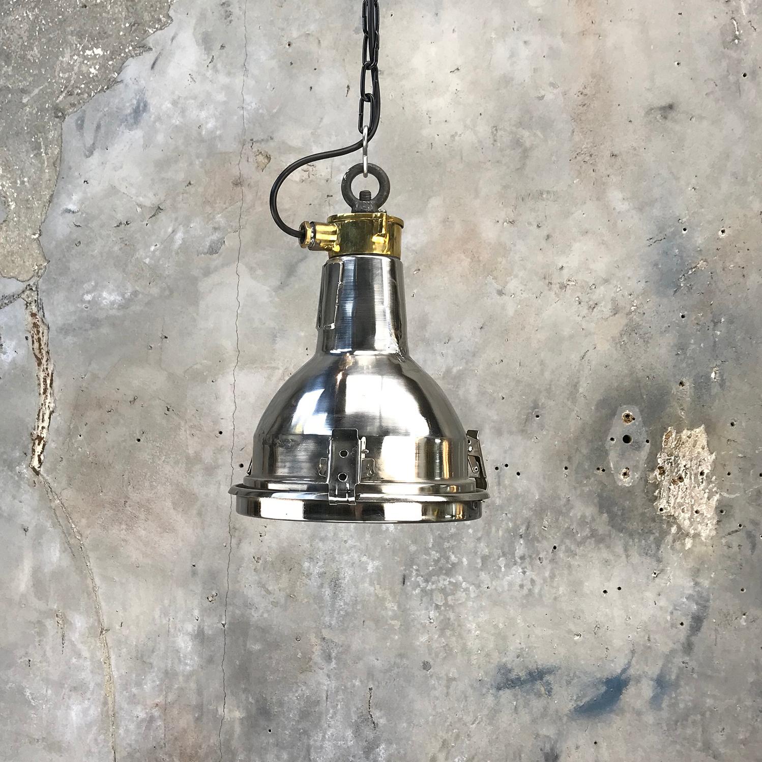 1970s Daeyang Stainless Steel, Brass and Glass Small Ceiling Pendant Light 7