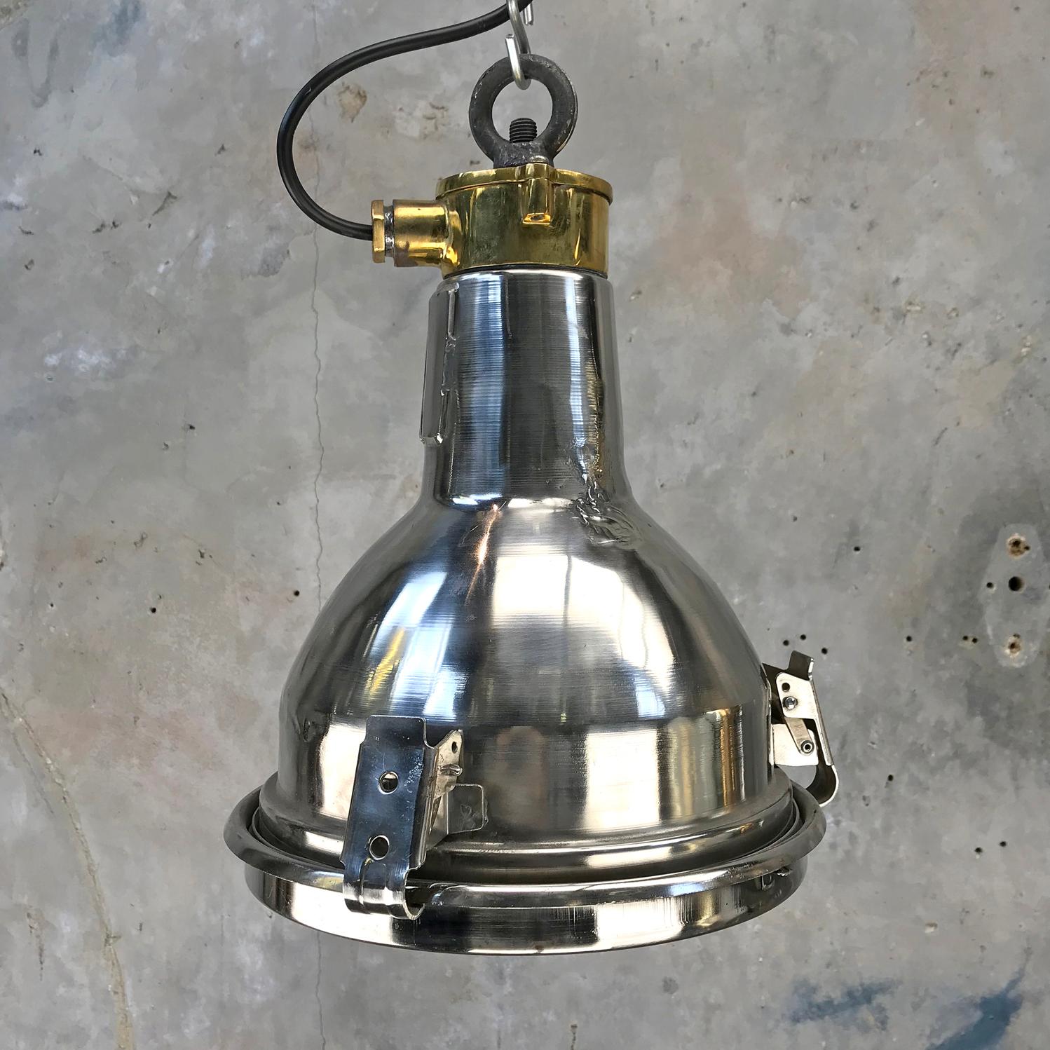 Korean 1970s Daeyang Stainless Steel, Brass and Glass Small Ceiling Pendant Light