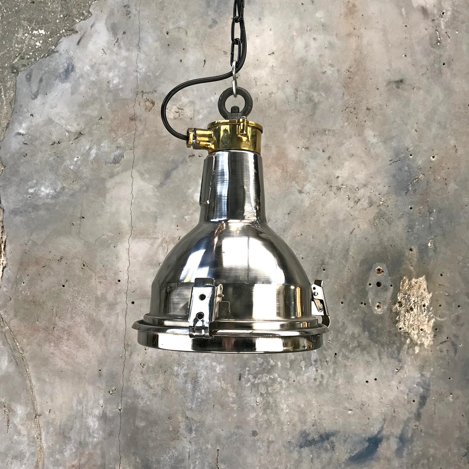 1970s Daeyang Stainless Steel, Brass and Glass Small Ceiling Pendant Light 1